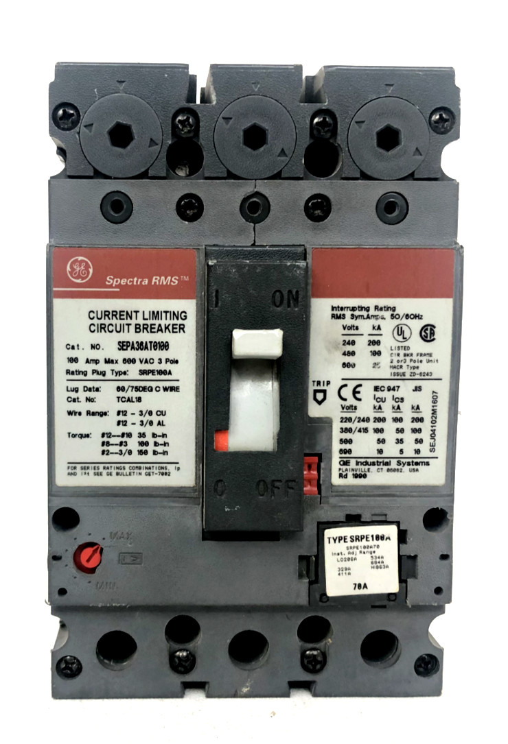 SEPA36AT0100 GE 100 Amp 600V Breaker 70 Amp Rating Plug SRPE100A SRPE100A70