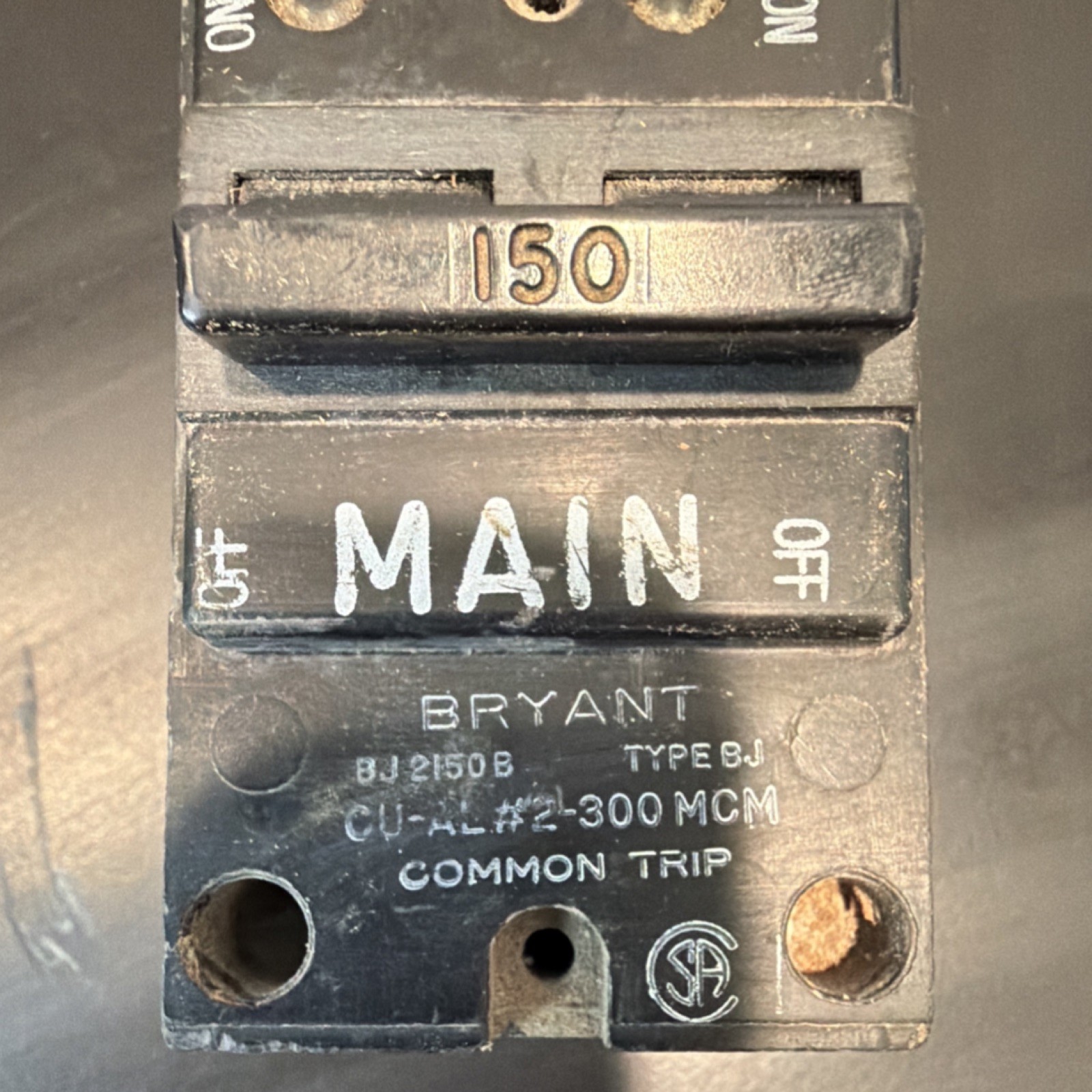 Bryant BJ2150B 150A 2-Pole Main Breaker 120/240V On/Off Black