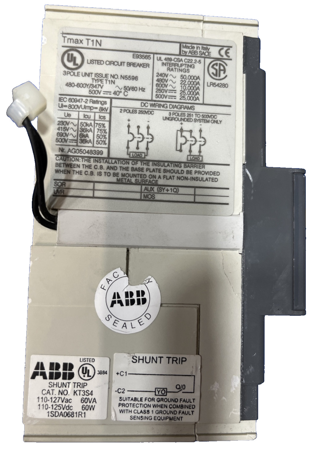 ABB Sace TMax T1N 100 Circuit Breaker 3 Pole 25 Amp