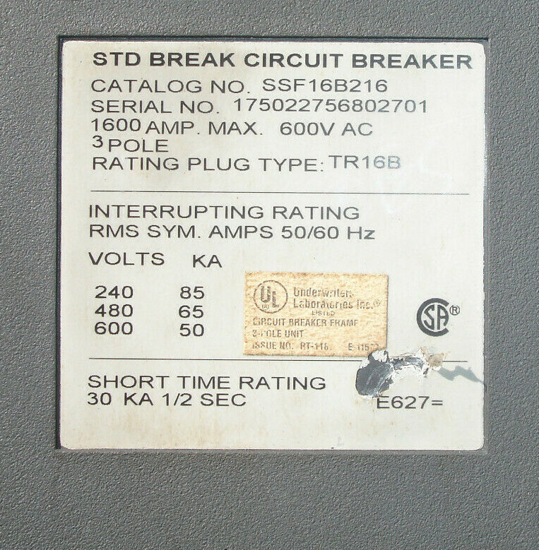 General Electric Power Break II 1600 amp GE Breaker SSF16B216 Ground Fault