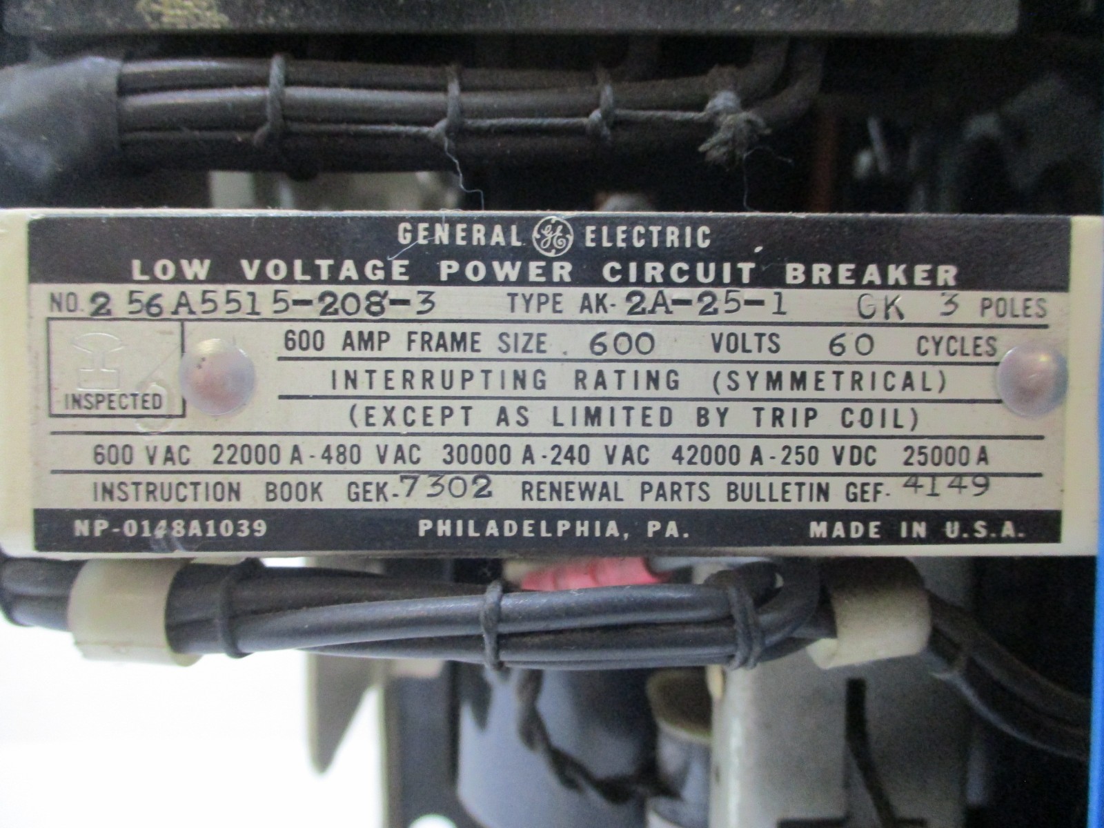 GE AK-2A-25-1 600 Amp Motor Operated Air Breaker 600A 600V LI Versa-Trip Unit