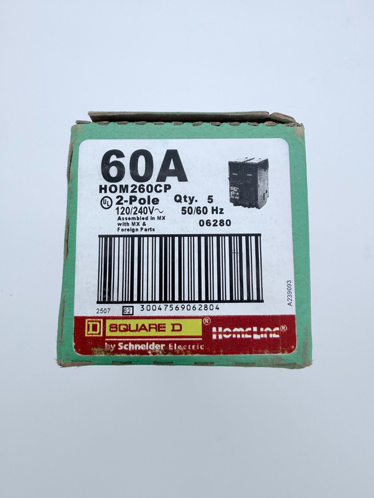 NEW Box of 5 Square D Homeline 60 Amp 2-Pole Circuit Breakers HOM260CP