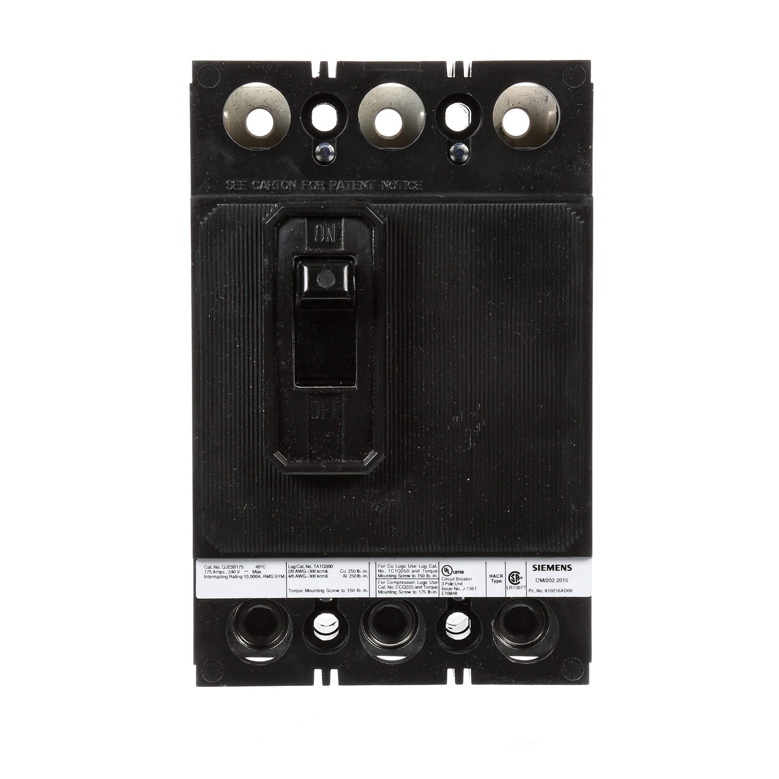 Siemens QJ23B175 175-Amp Three Pole 240-Volt 10KIAC Breaker