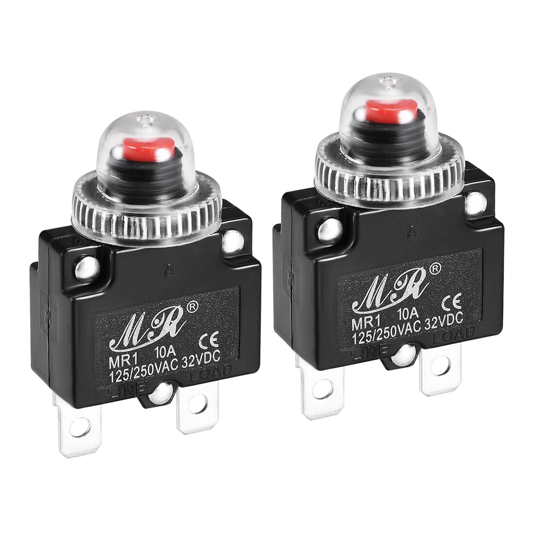 2pcs 10A 125 250V Push Button Reset Overload Protector Thermal Circuit Breaker