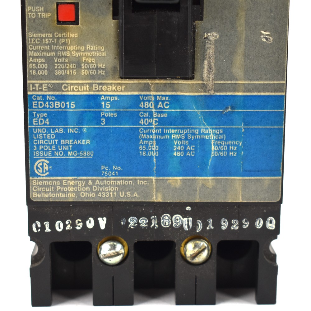 ITE Siemens ED43B015 Circuit Breaker 15A 480V 3P Bolt-On Type ED4