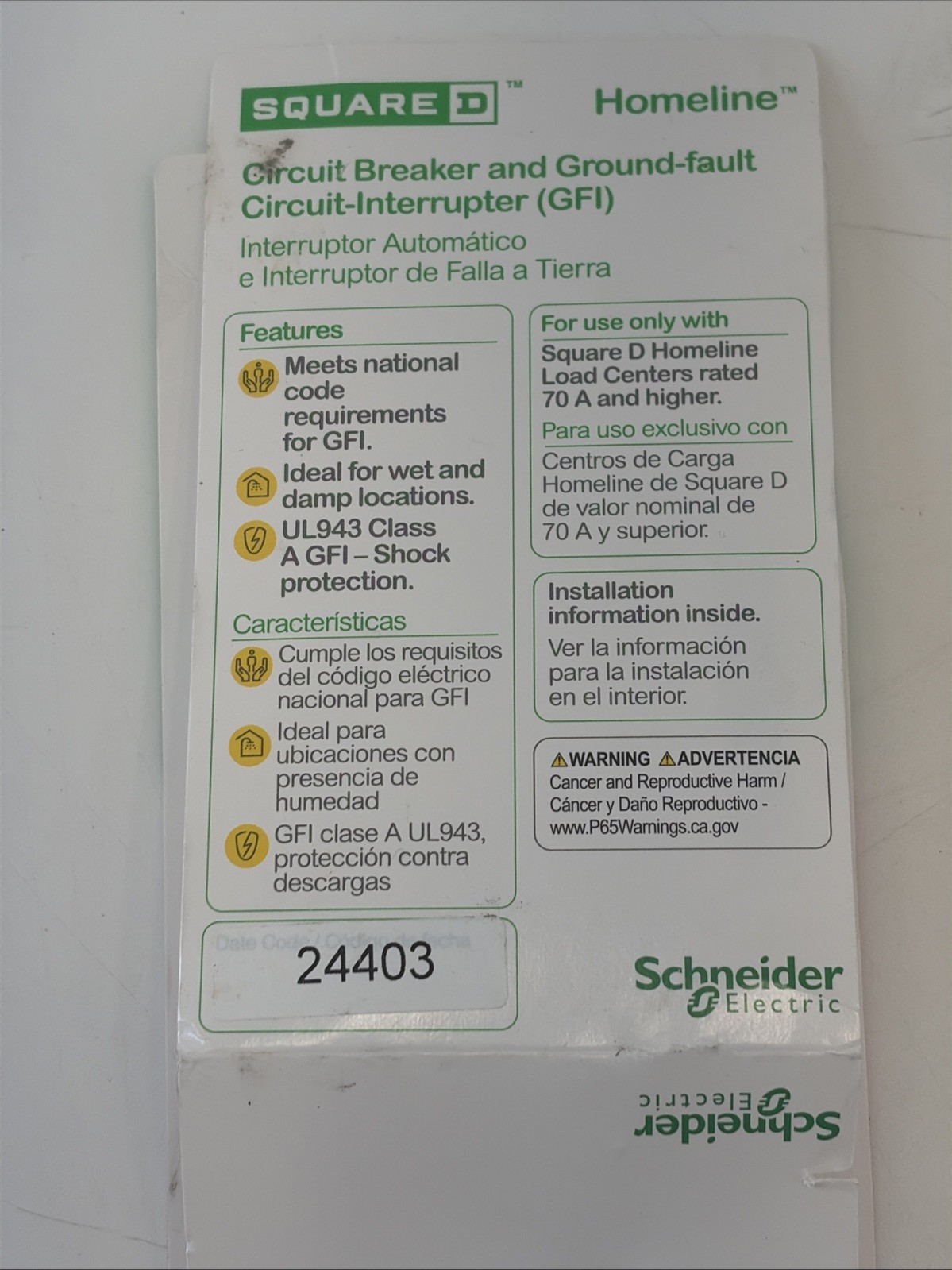 Square D Homeline HOM230GFIC 30A Two Pole Circuit Breaker And GFI
