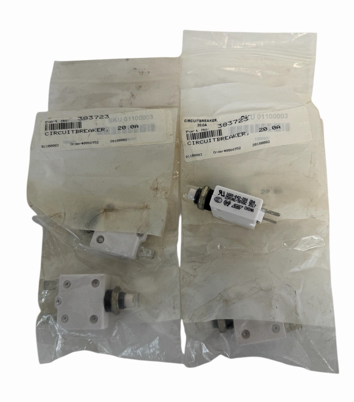 LOT OF 4 NEW MECHANICAL PRODUCTS INC. 1600-042-200 CIRCUIT BREAKERS 20A