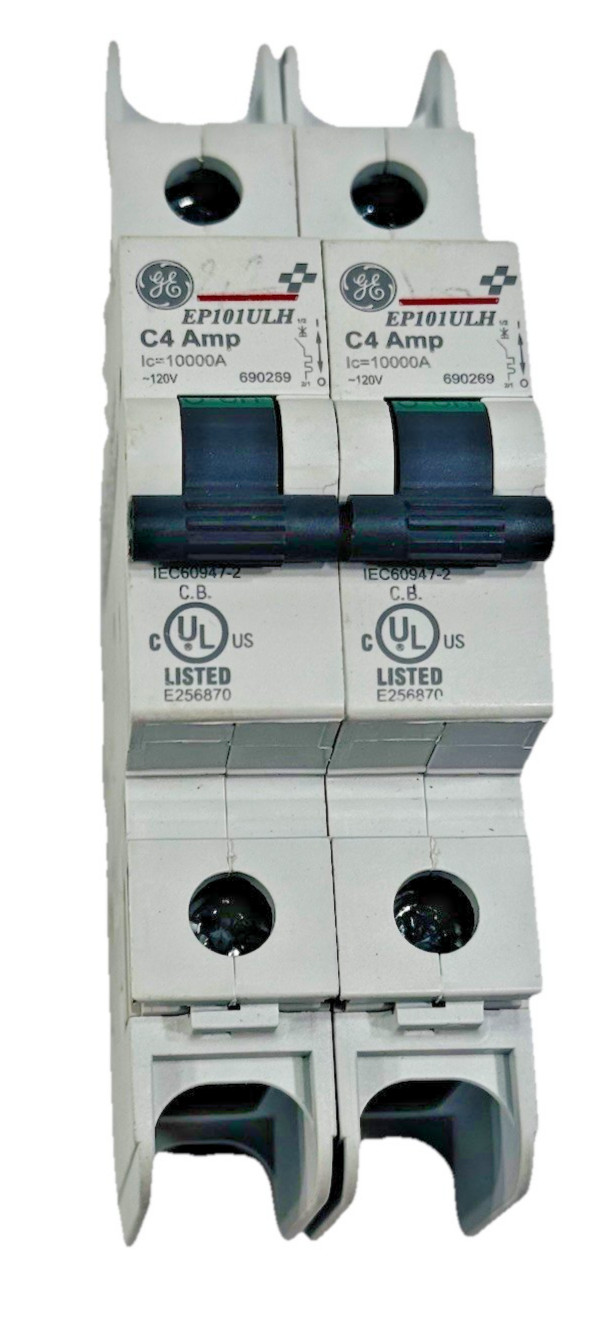 Lot of 2 ea GE EP101ULHC4 / 690269 E256870 4 Amp Mini Circuit Breaker 1 Pole 120