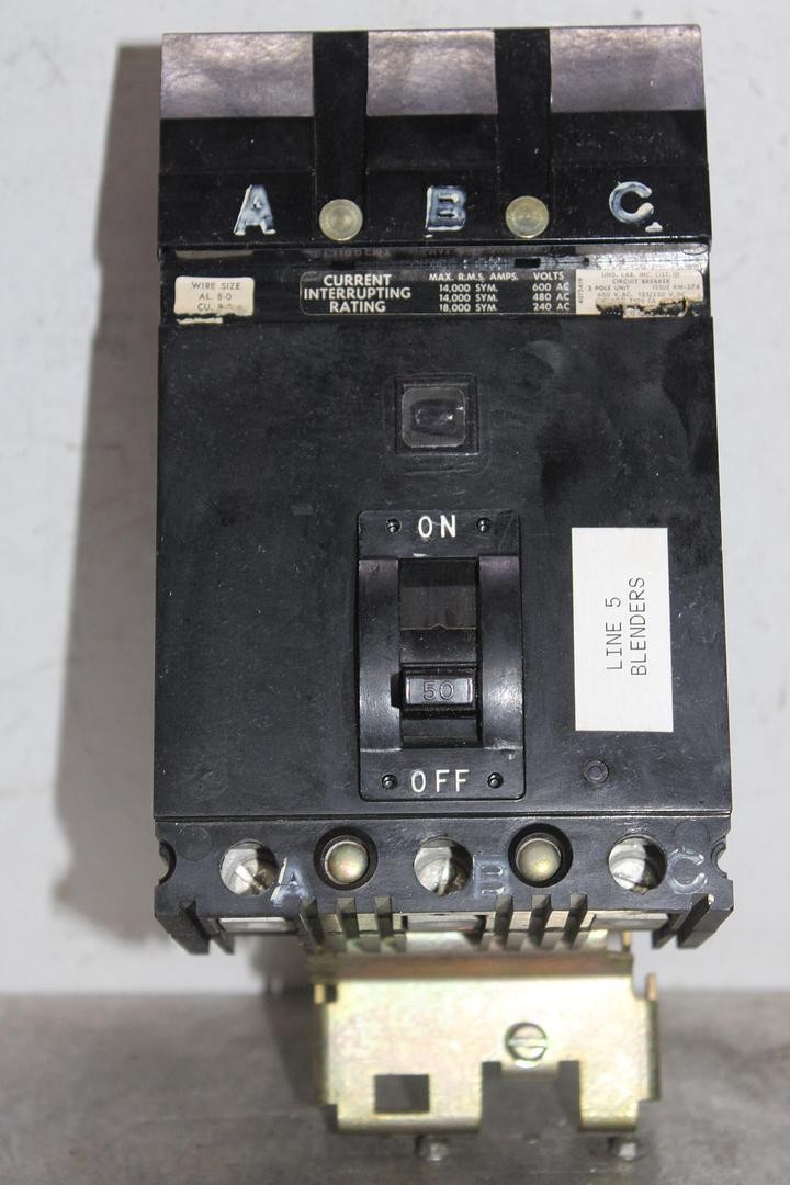 SQUARE D I-LINE CIRCUIT BREAKER FA36050 50 AMP 600 VAC 3-POLE