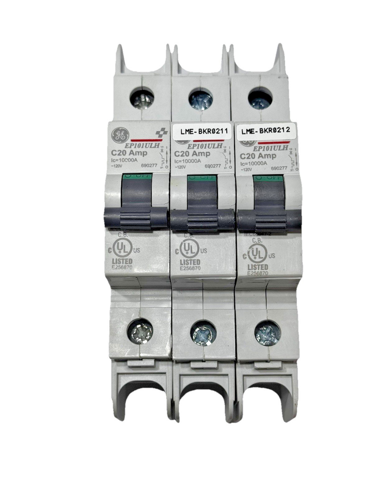 Lot of 3 Each GE EP101ULHC20 / 690277 E256870 20 Amp Mini Circuit Breaker 1 Pole