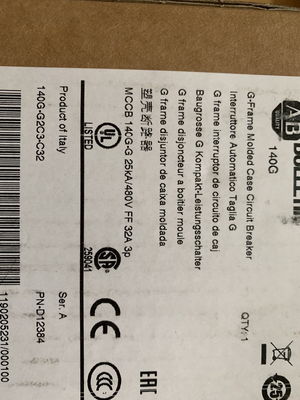 BRAND NEW 140GG2C3C32 Molded Circuit Breaker Catalog 140G-G2C3-C32 Ser A