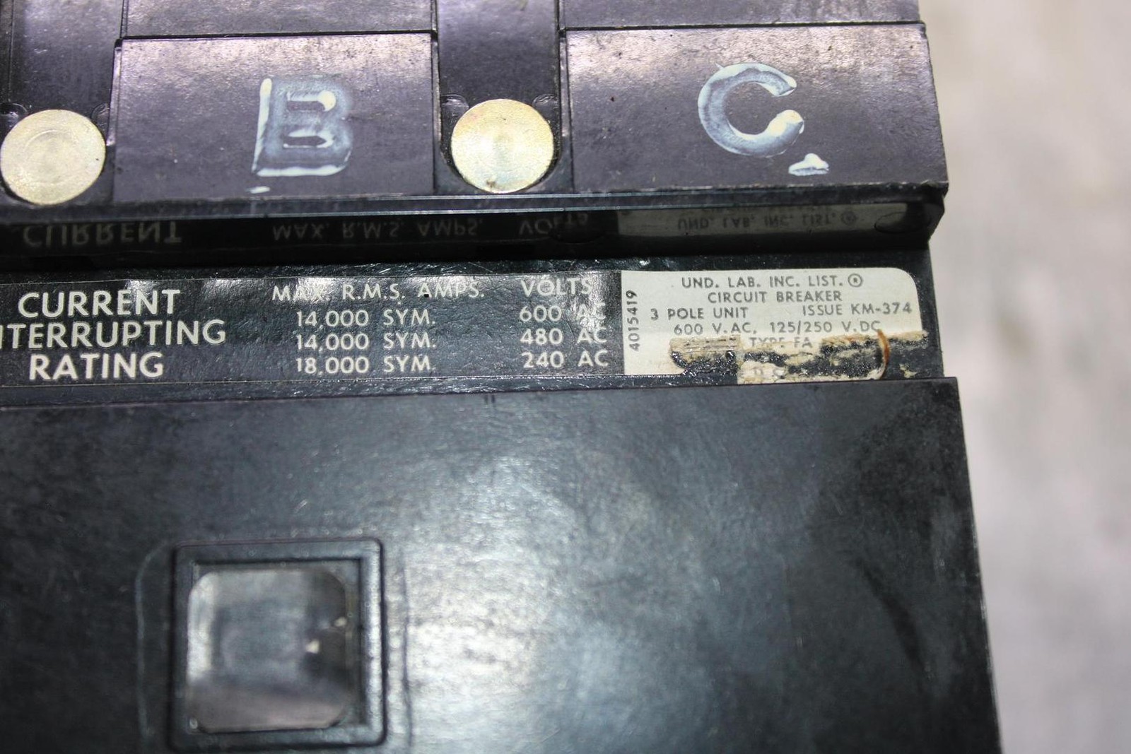 SQUARE D I-LINE CIRCUIT BREAKER FA36050 50 AMP 600 VAC 3-POLE