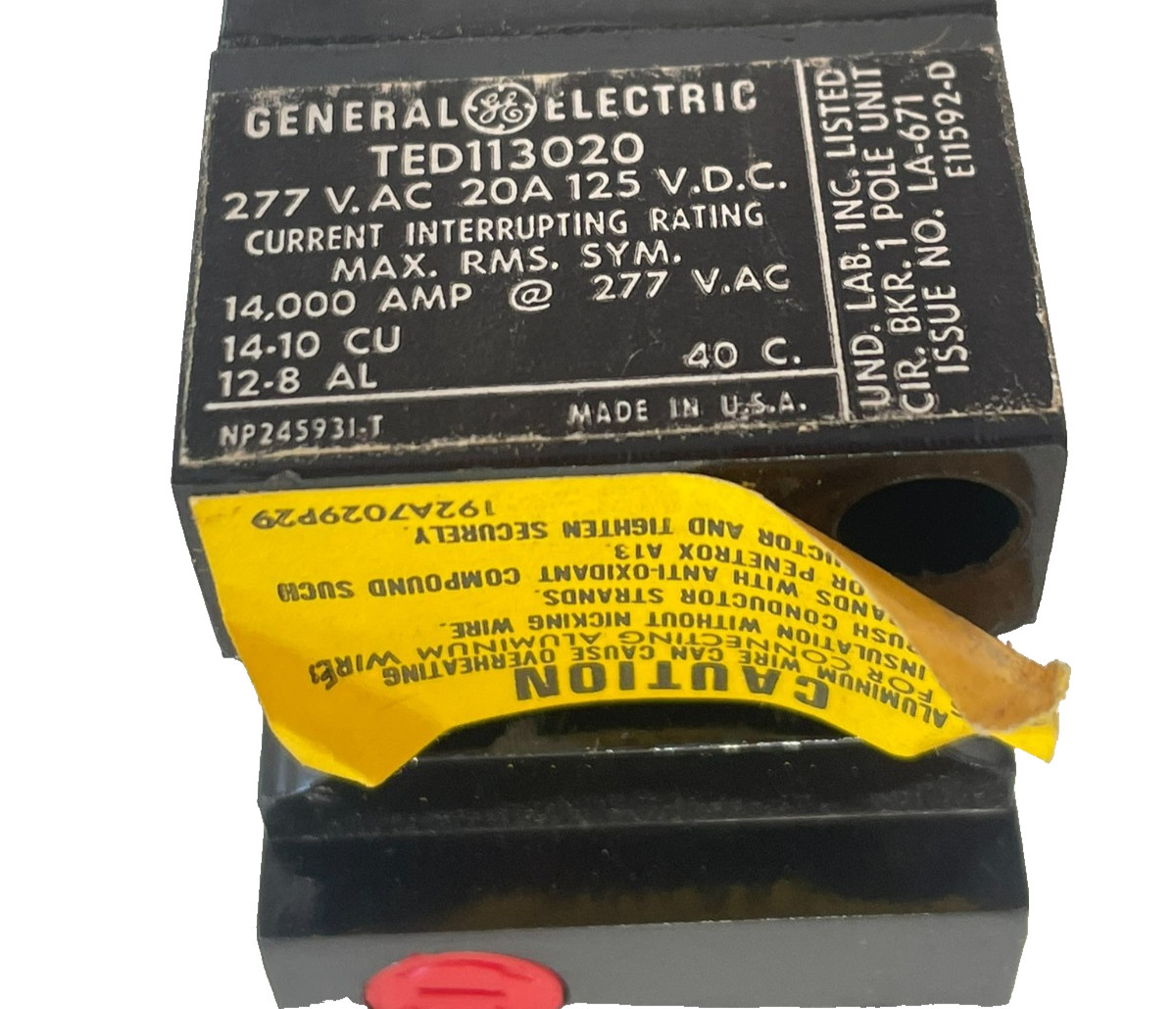 NEW GENERAL ELECTRIC TED113020 WL CIRCUIT BREAKER