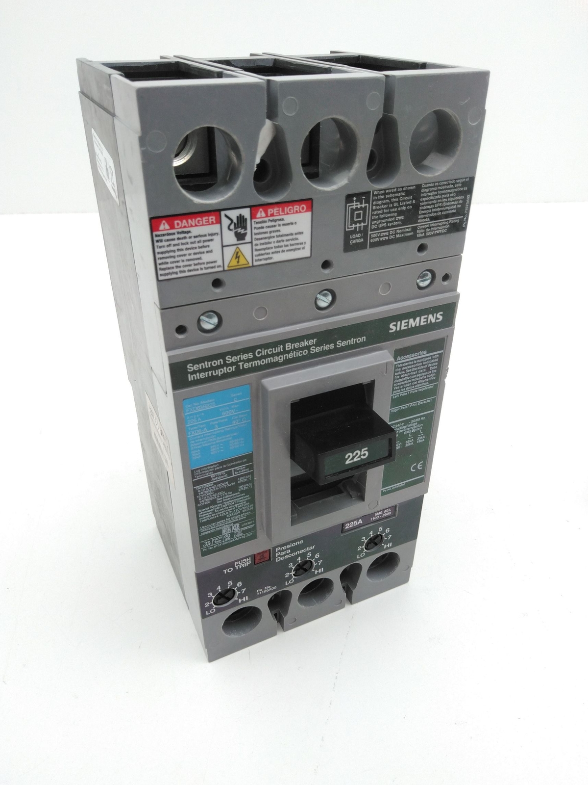Siemens FXD63B225 Ser C Sentron Circuit Breaker, 3Pole, 225A, 240-600V