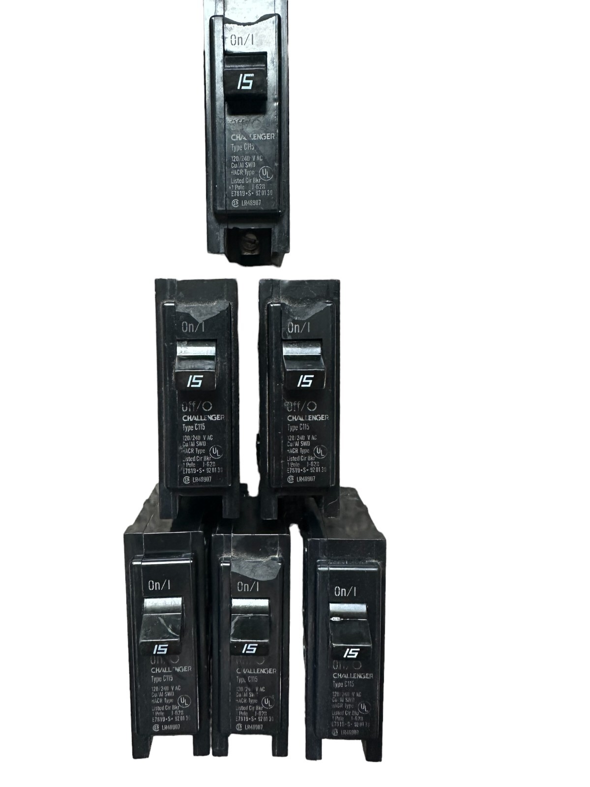 Lot of 6 Challenger C115 Circuit Breaker 15A 1-Pole 120V Type C Interchangeable