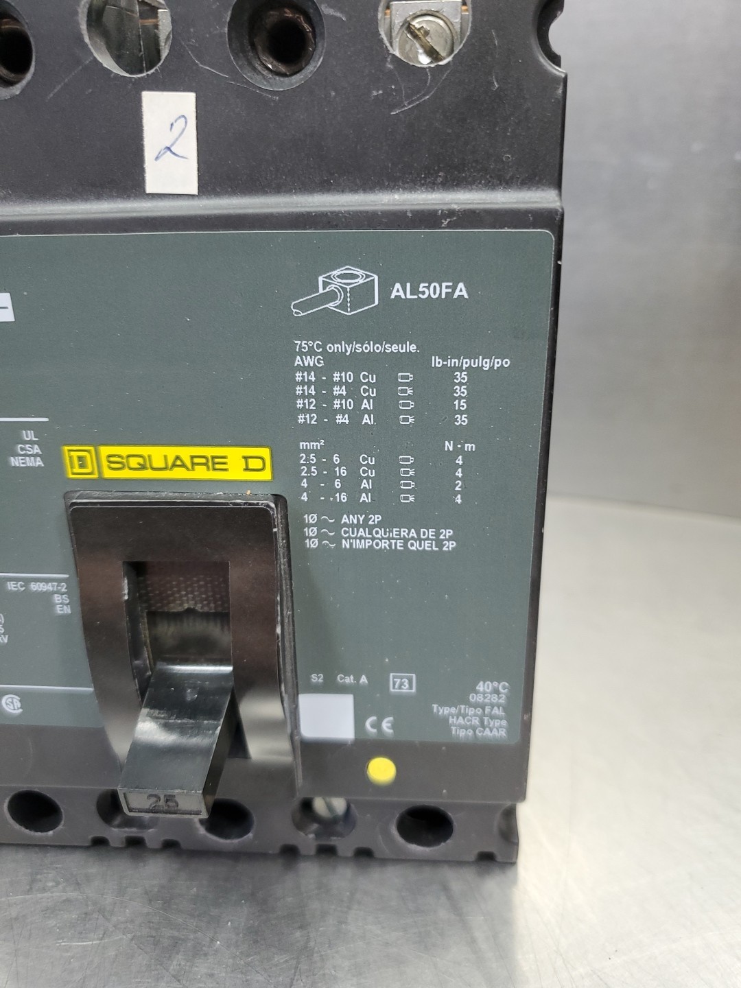 Square D FAL36025 Circuit Breaker, 25A 600VAC/250VDC, 3-Pole. 4F-38