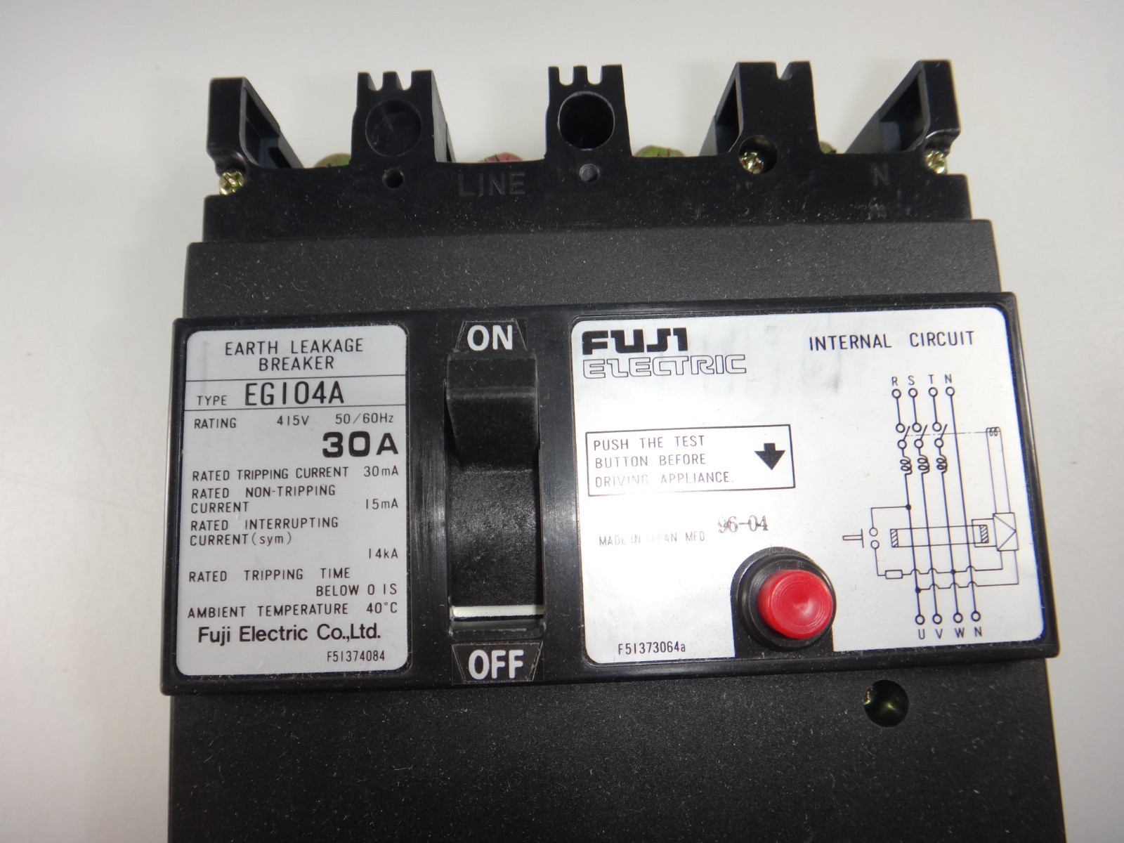 Fuji Earth Leakage Circuit Breaker 0680 0136 30A 415 V 50 60 Hz EG104A Type