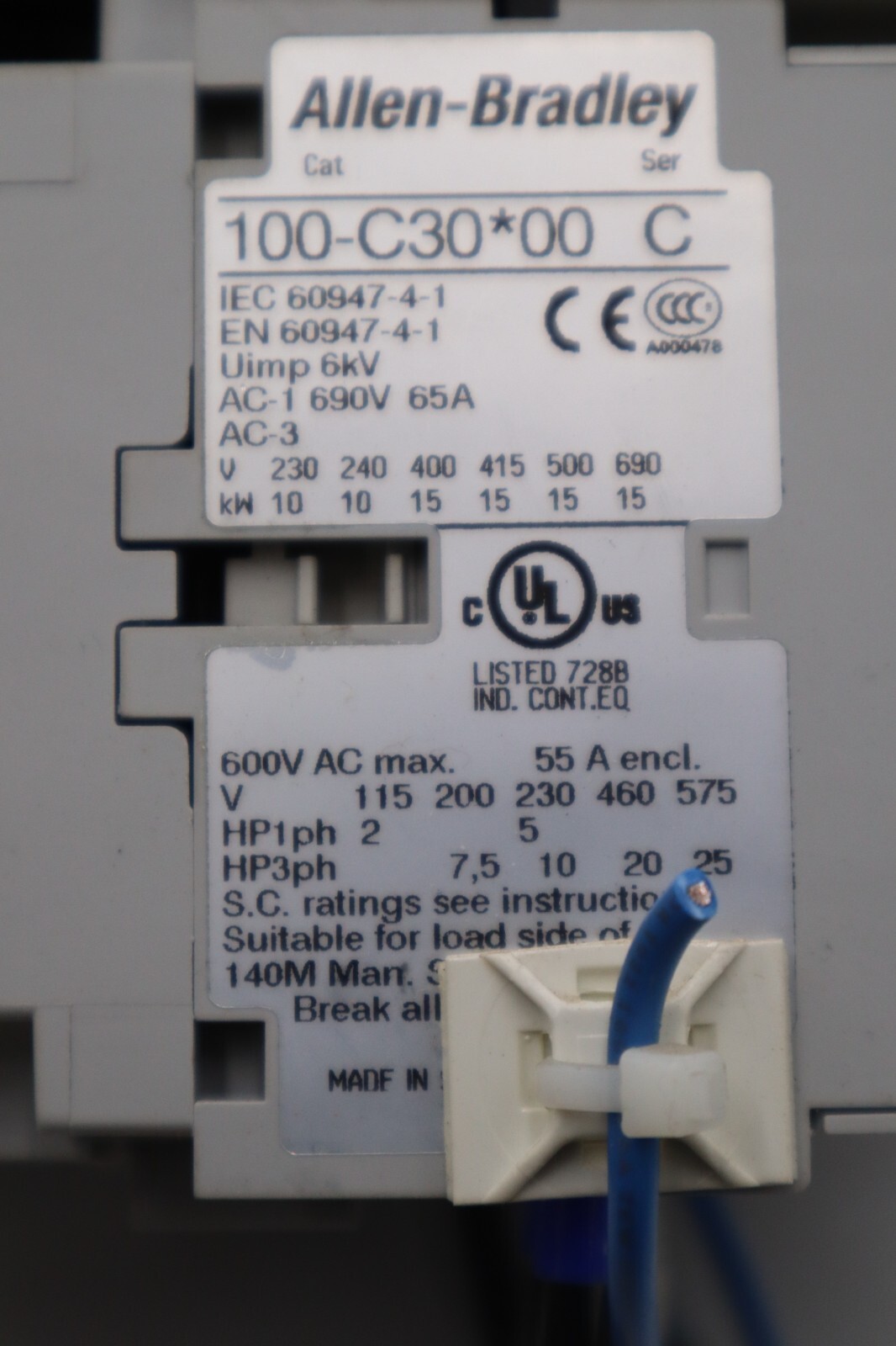 ALLEN BRADLEY 140M-D8E-C10 CIRCUIT BREAKER WITH 100-C30*00 CONTACTOR #4823-A