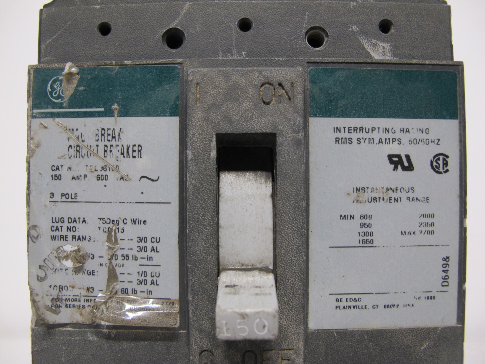 General Electric TEC36150 150 Amp Mag Break Circuit Breaker TEC 150 A GE 3 P