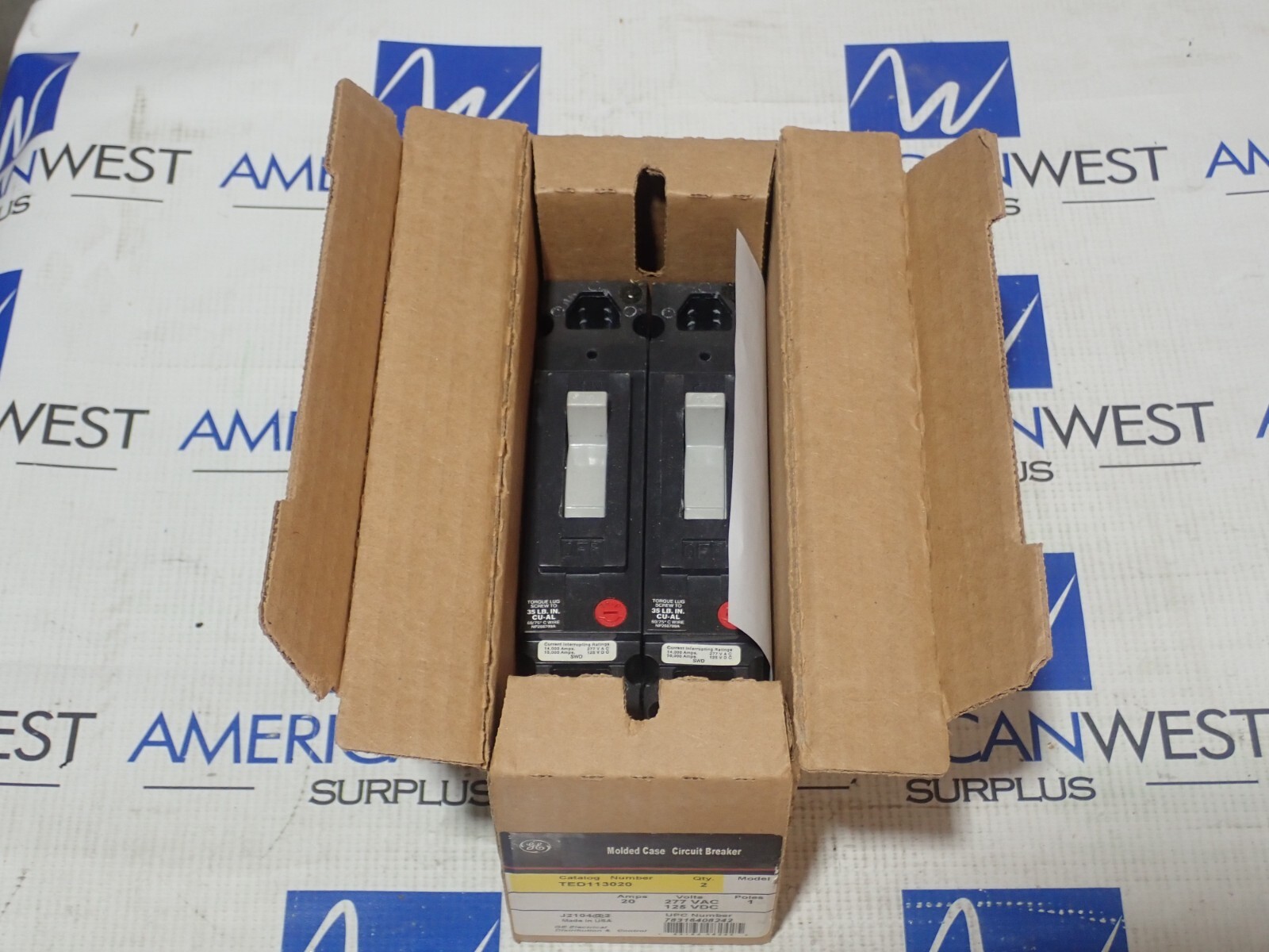 New GE TED113020 1 Pole 20 Amp 277V Circuit Breaker Quantity 2 in box