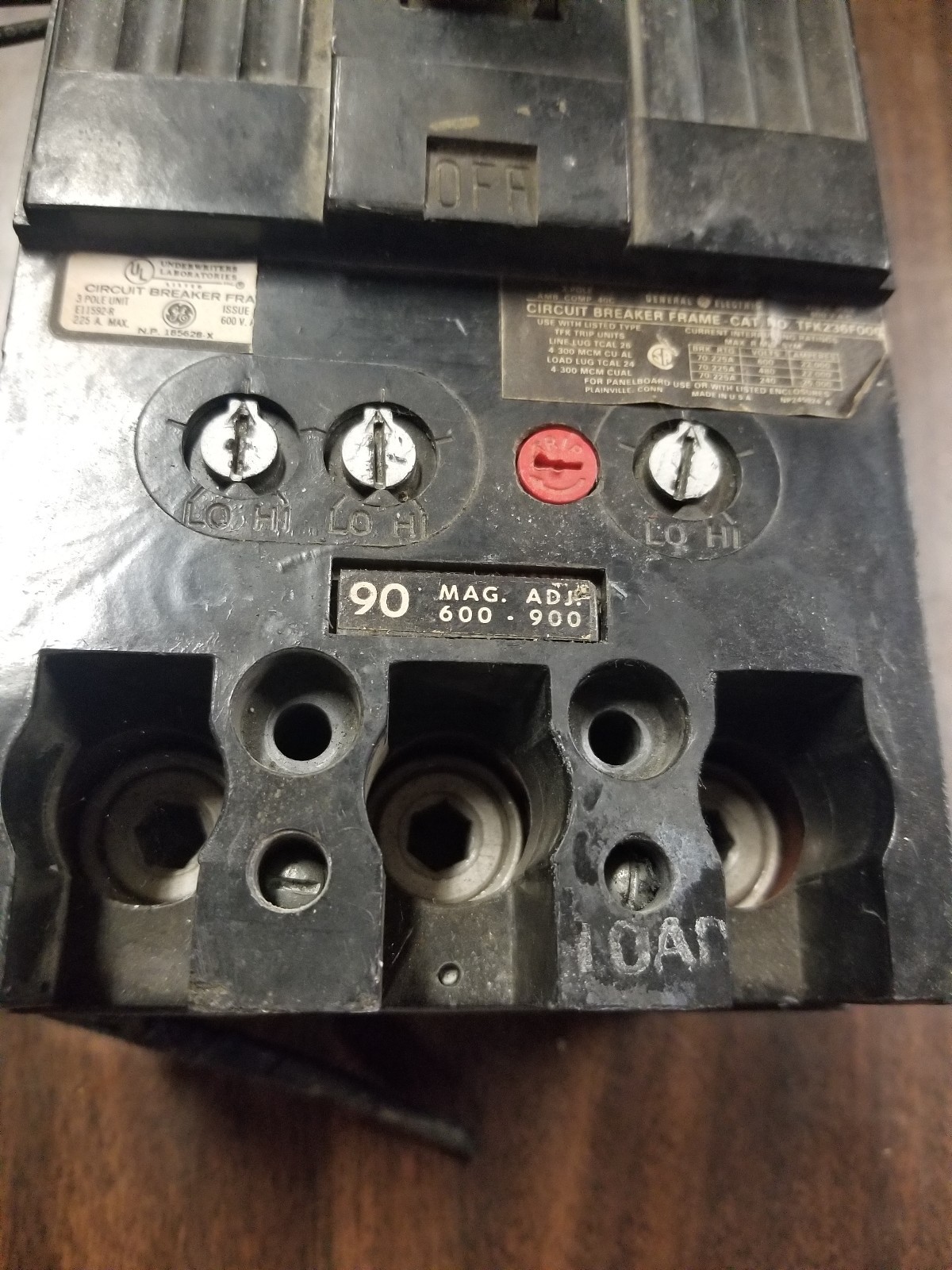 GE TFK236F000 Circuit Breaker, 3 Pole 225 Amp 600 Vac #18JS-1089-X14