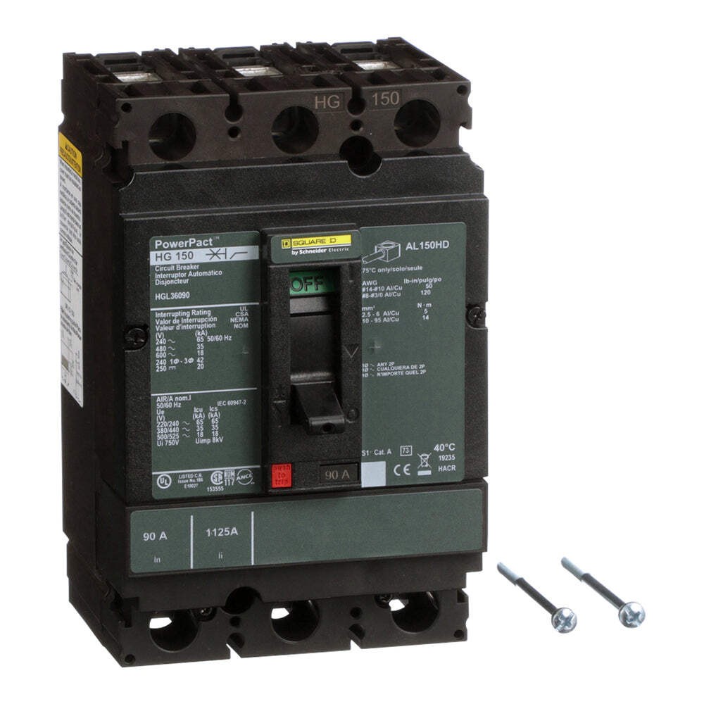 HGL36090 – Square D PowerPacT H 90A 3P 600VAC 18kA Thermal Magnetic Molded Case