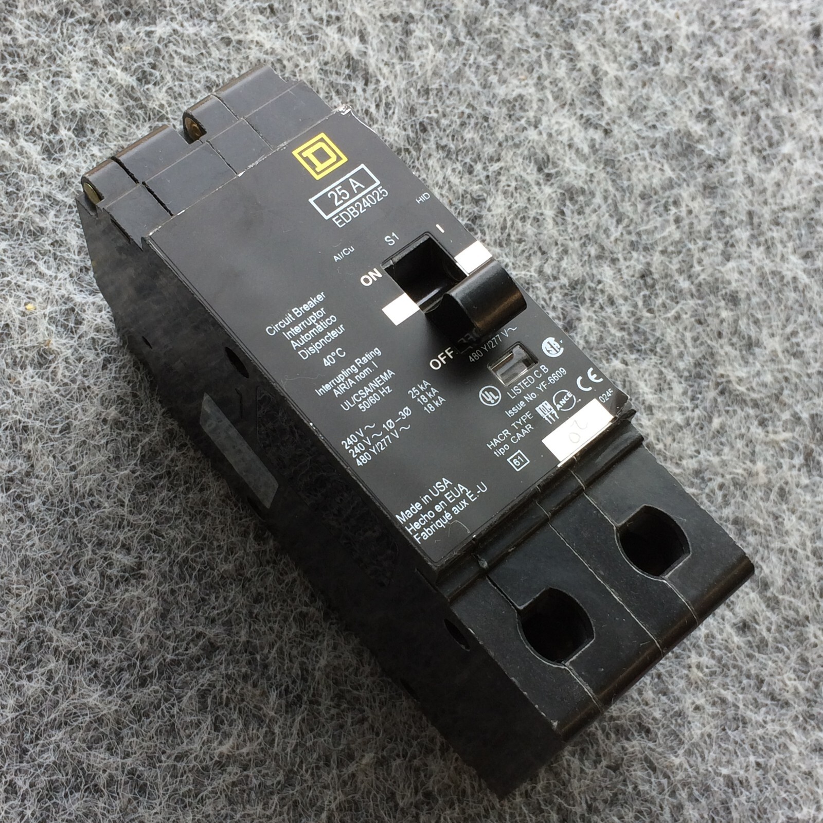 Square D EDB24025 2 Pole 25 Amp 480Y/277V Circuit Breaker