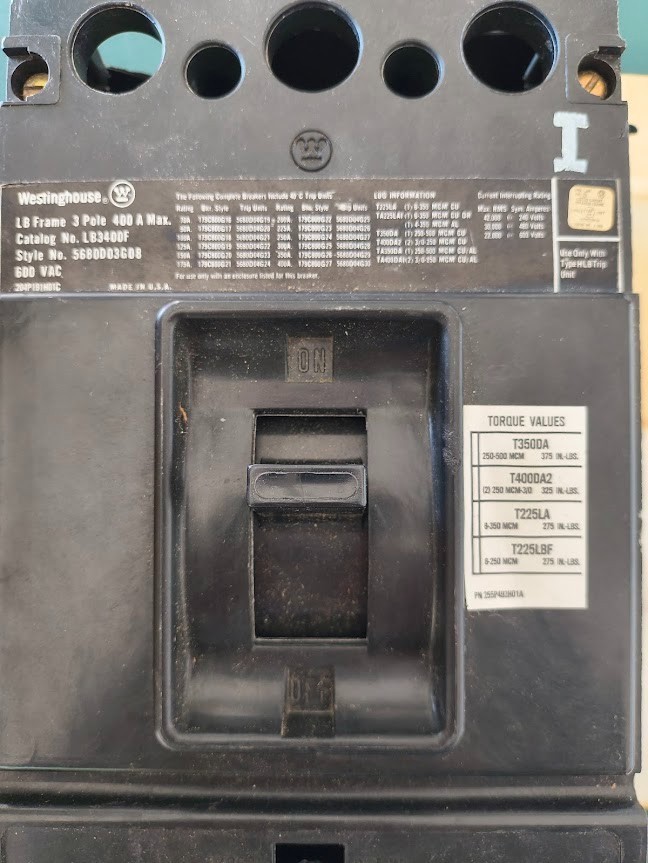 Westinghouse LB3400F 400A 600V 3-Pole Circuit Breaker – Frame with breaker Only