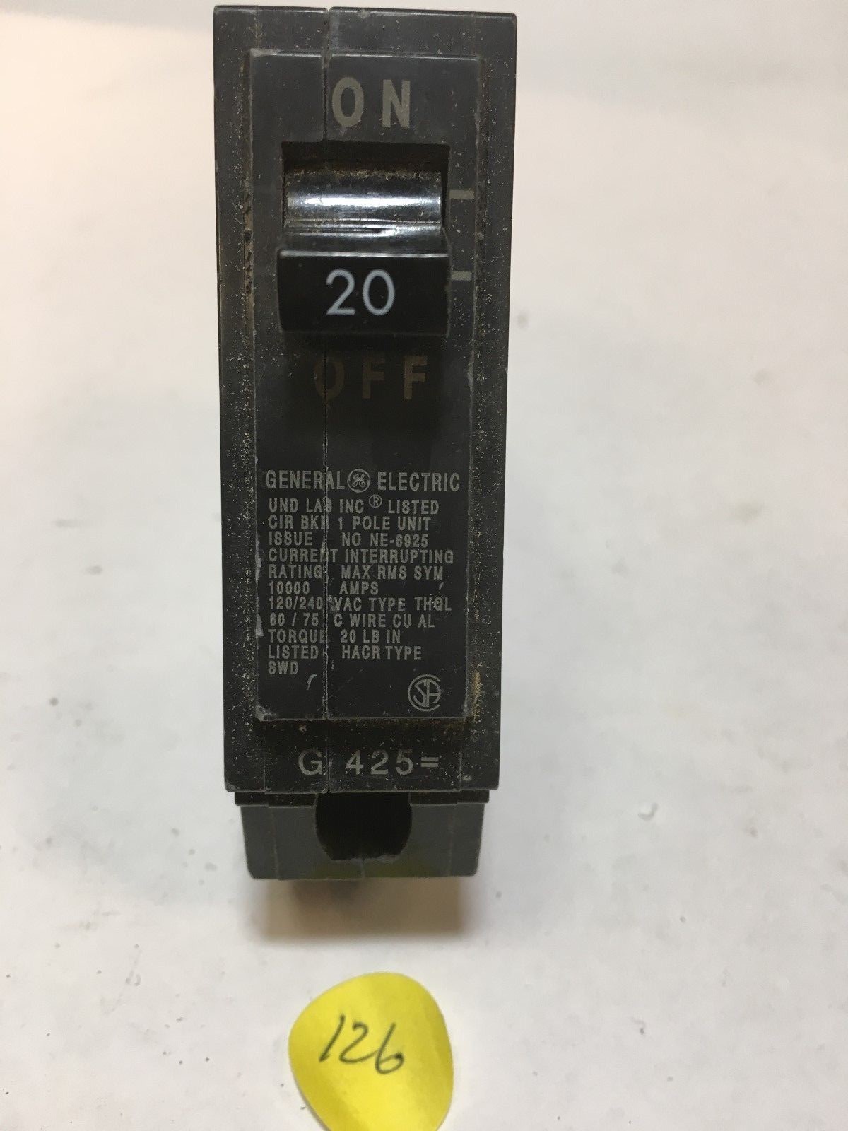 General Electric/GE THQL1120 Circuit Breaker 20 Amp 1 Pole 120/240 VAC (126)