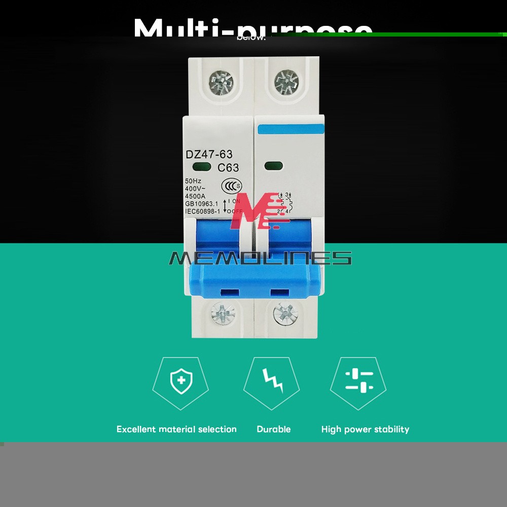 DZ47-63 2P Mini Circuit Breaker 6-63A Overload Short Circuit Protetion 400V 50Hz