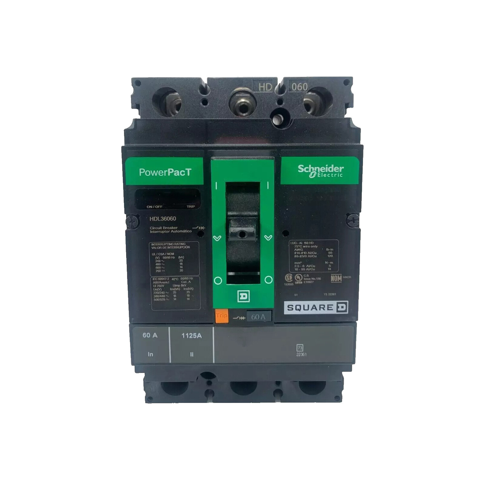 NIB – Square D – HDL36060 – Circuit Breaker, 60A, 3 Pole, 600Vac