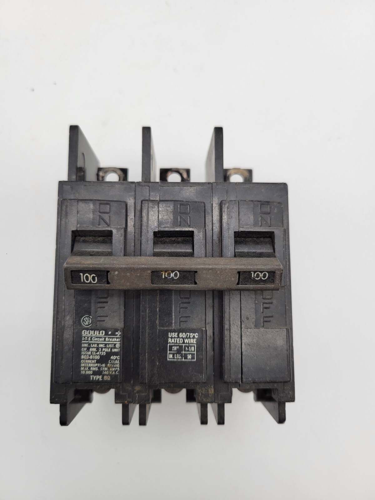 Gould BQ3-B100 Circuit Breaker 100 Amp 240 Volt 3 Pole BQ3B100 Plug In On Used