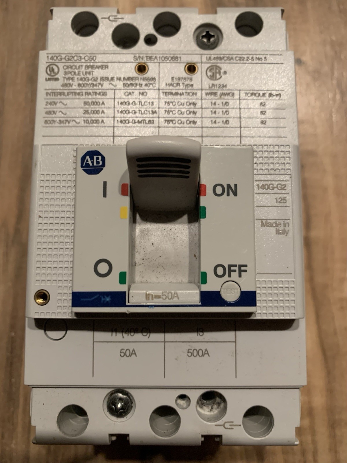 A / B 140G-G2C3-C50 CIRCUIT BREAKER SER. A 140GG2C3C50 NEW NO BOX