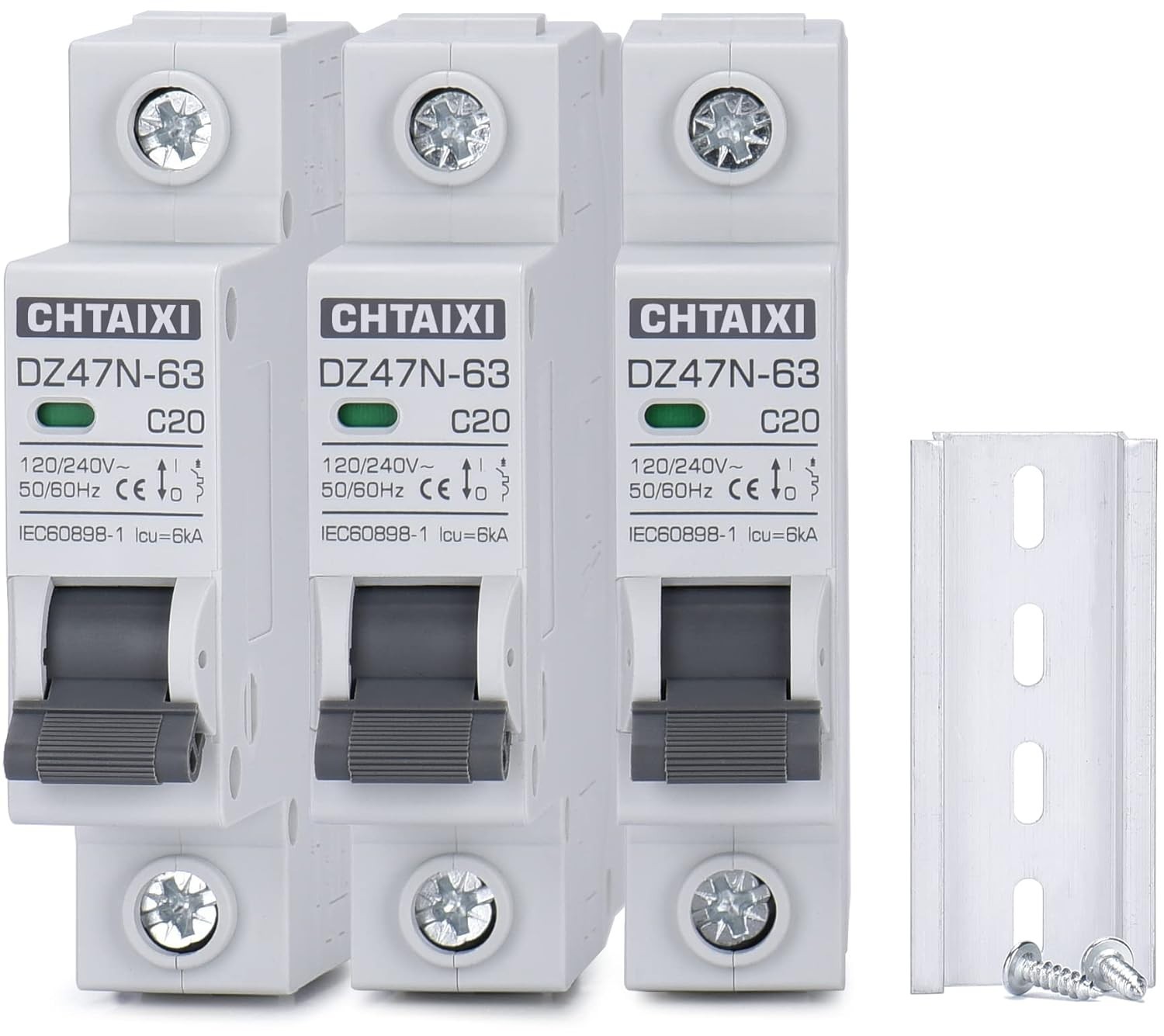 AC Miniature Circuit Breaker, 20 Amp 120V/240V 1 Pole 3 Pack | DIN Rail Mount…