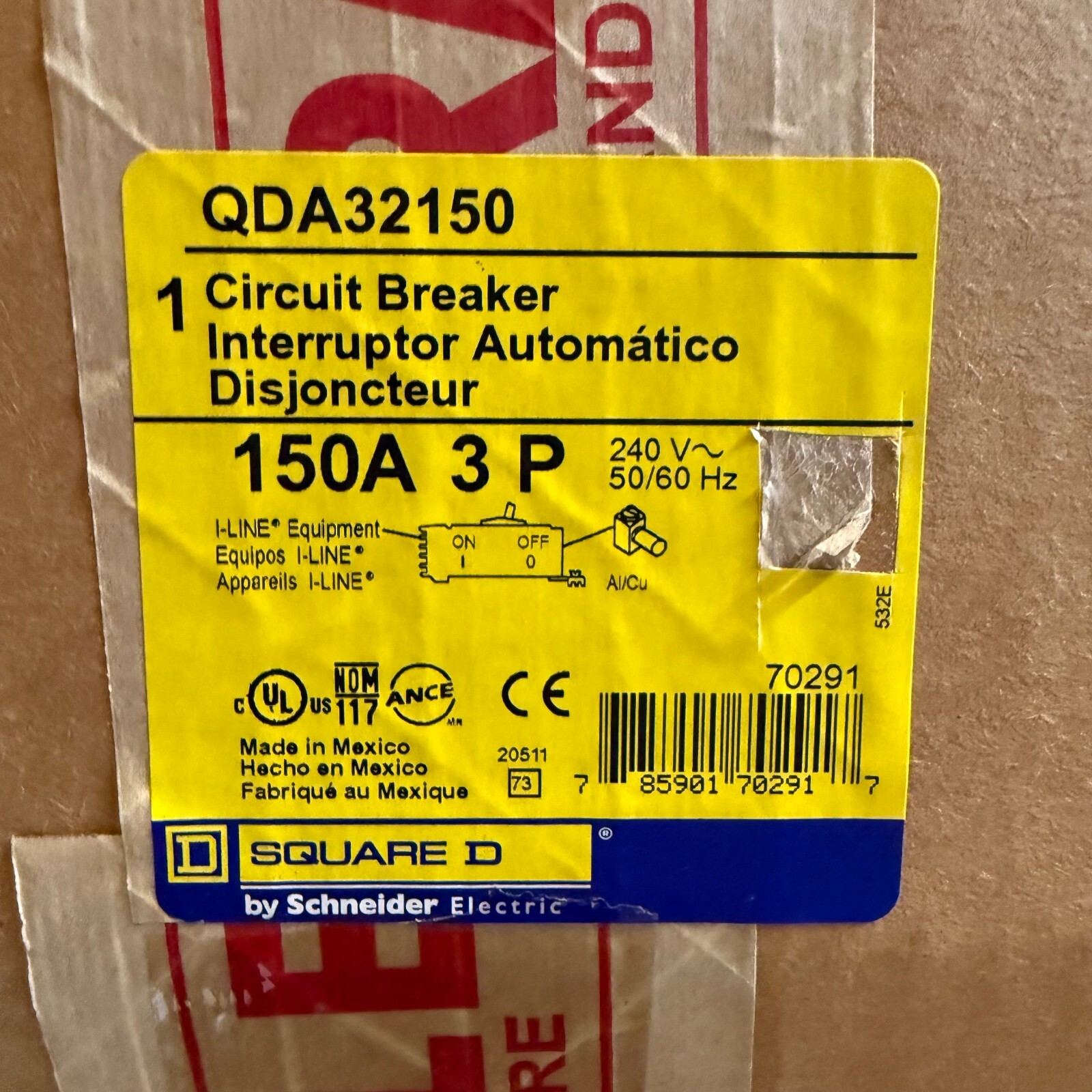 SQUARE D QDA32150 BREAKER 3POLE 150A 240V NEW READY TO SHIP