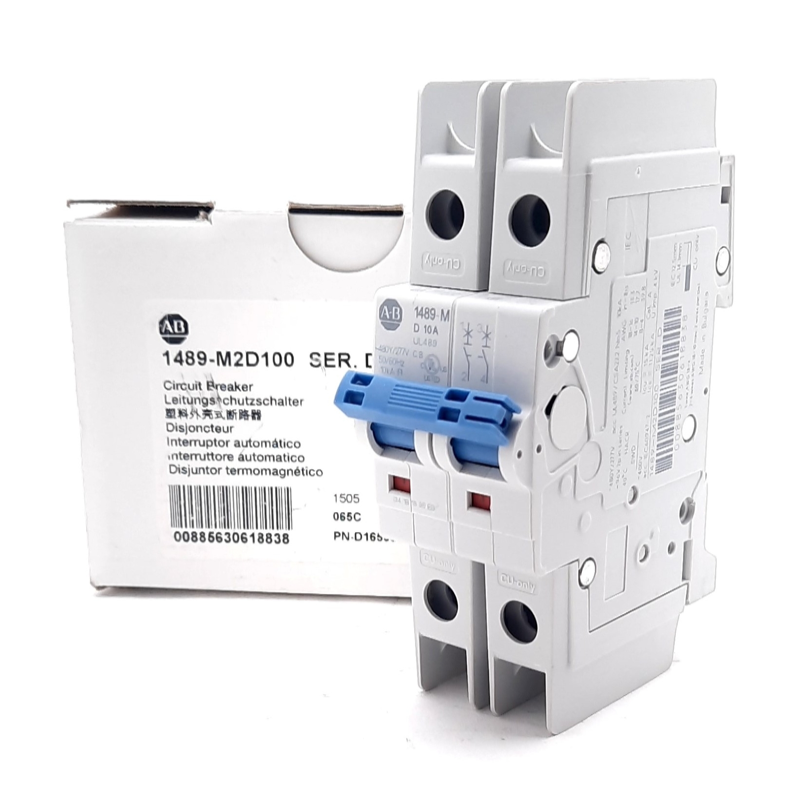 Allen Bradley 1489-M2D100 Circuit Breaker, 2-Pole, D-Curve, 480Y/277VAC 10A