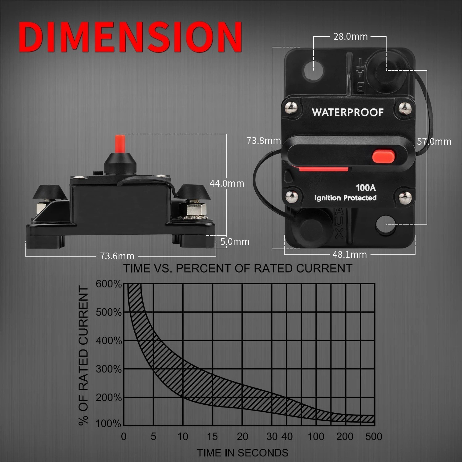 Waterproof Car Circuit Breaker Fuse Reset 30-300 Amp 12V-48V DC Car Boat Auto