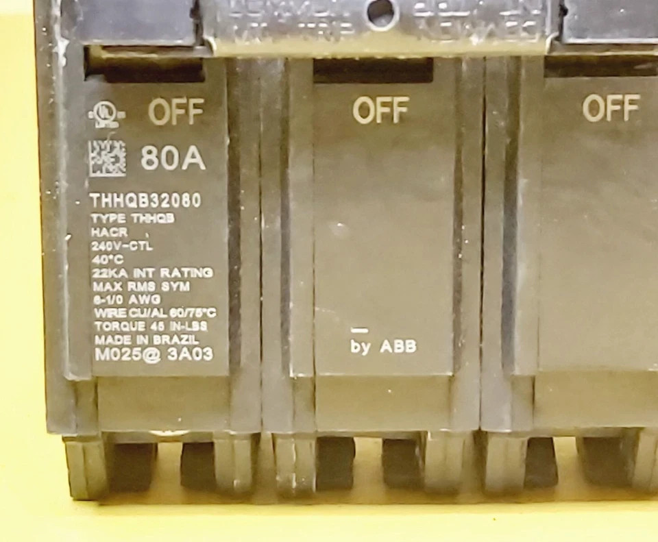 ⚡ GENERAL ELECTRIC GE BY ABB THHQB32080 80A 3POLE 240V BOLT-ON CIRCUIT BREAKER⚡
