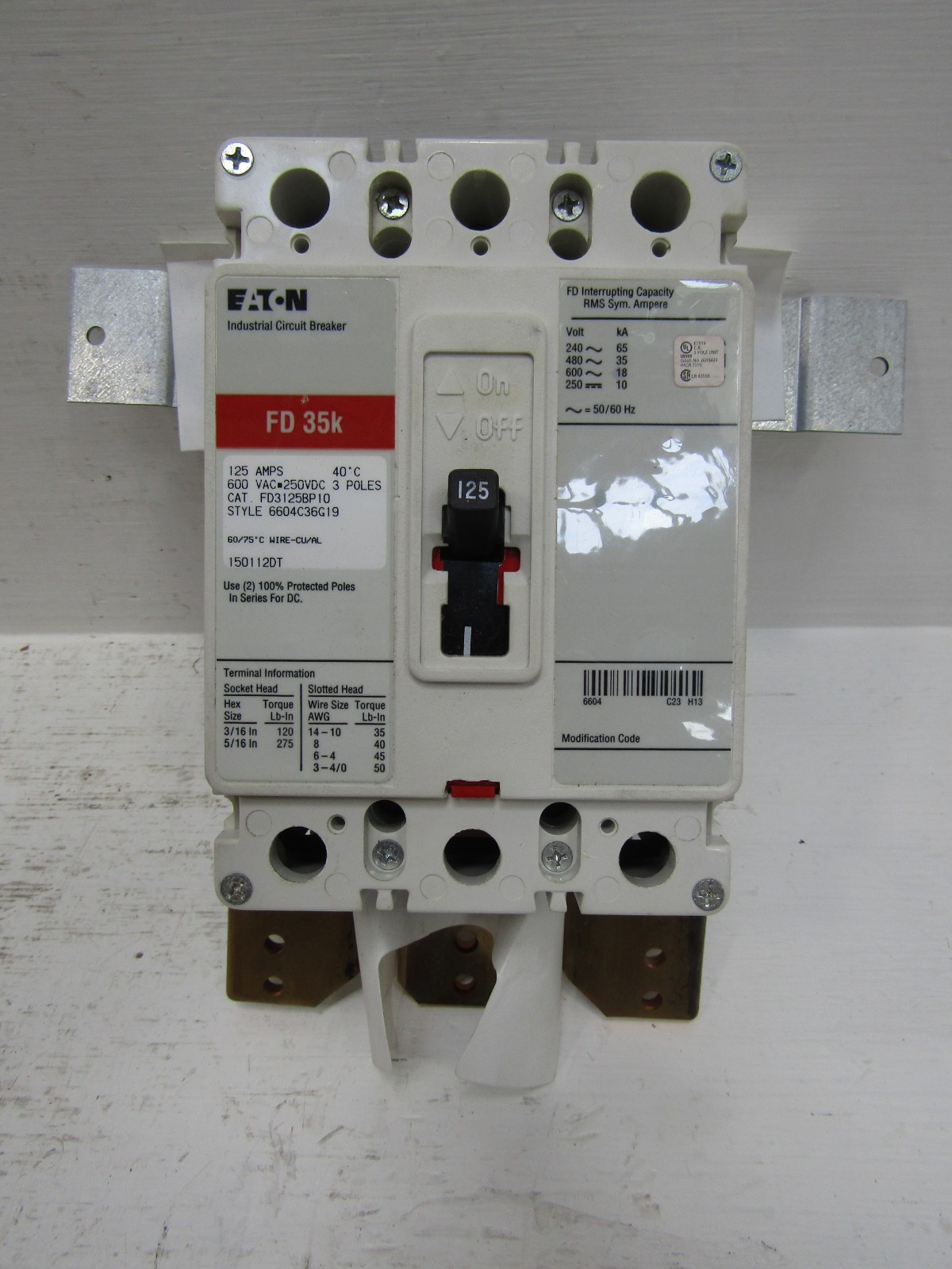 NEW Eaton BKFD125T 125 Amp 480V Main or Subfeed Breaker Kit PRL1a 2a FD3125BP10