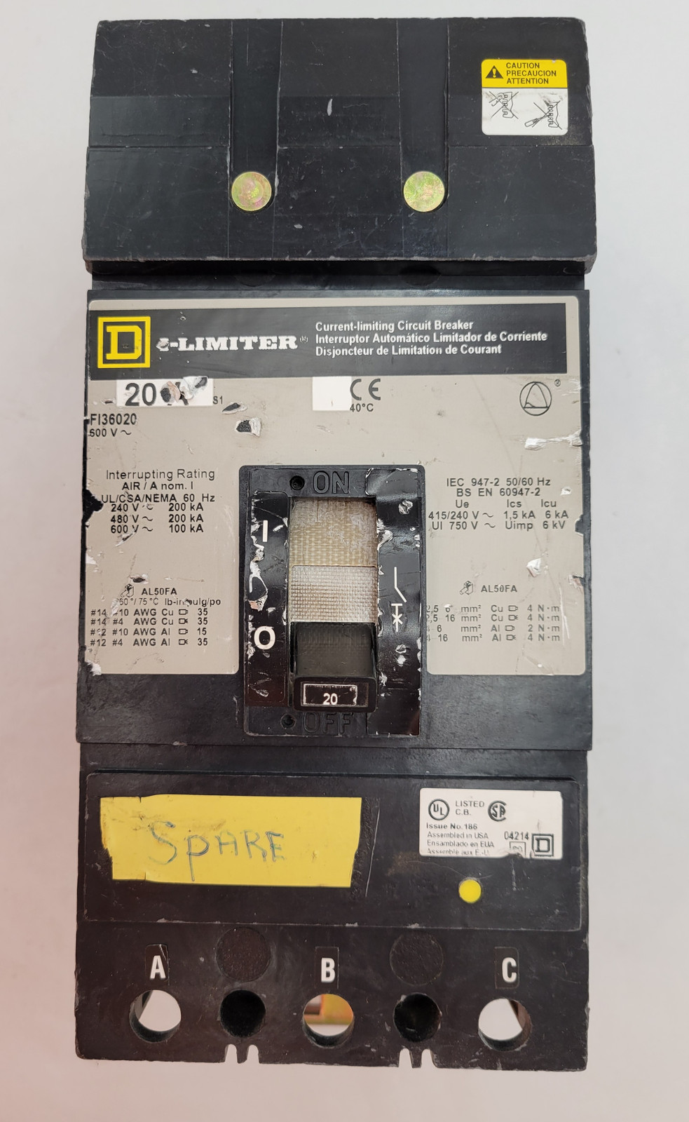 Square D FI36020 I-Line Current Limiting Circuit Breaker 20A 3P 600V