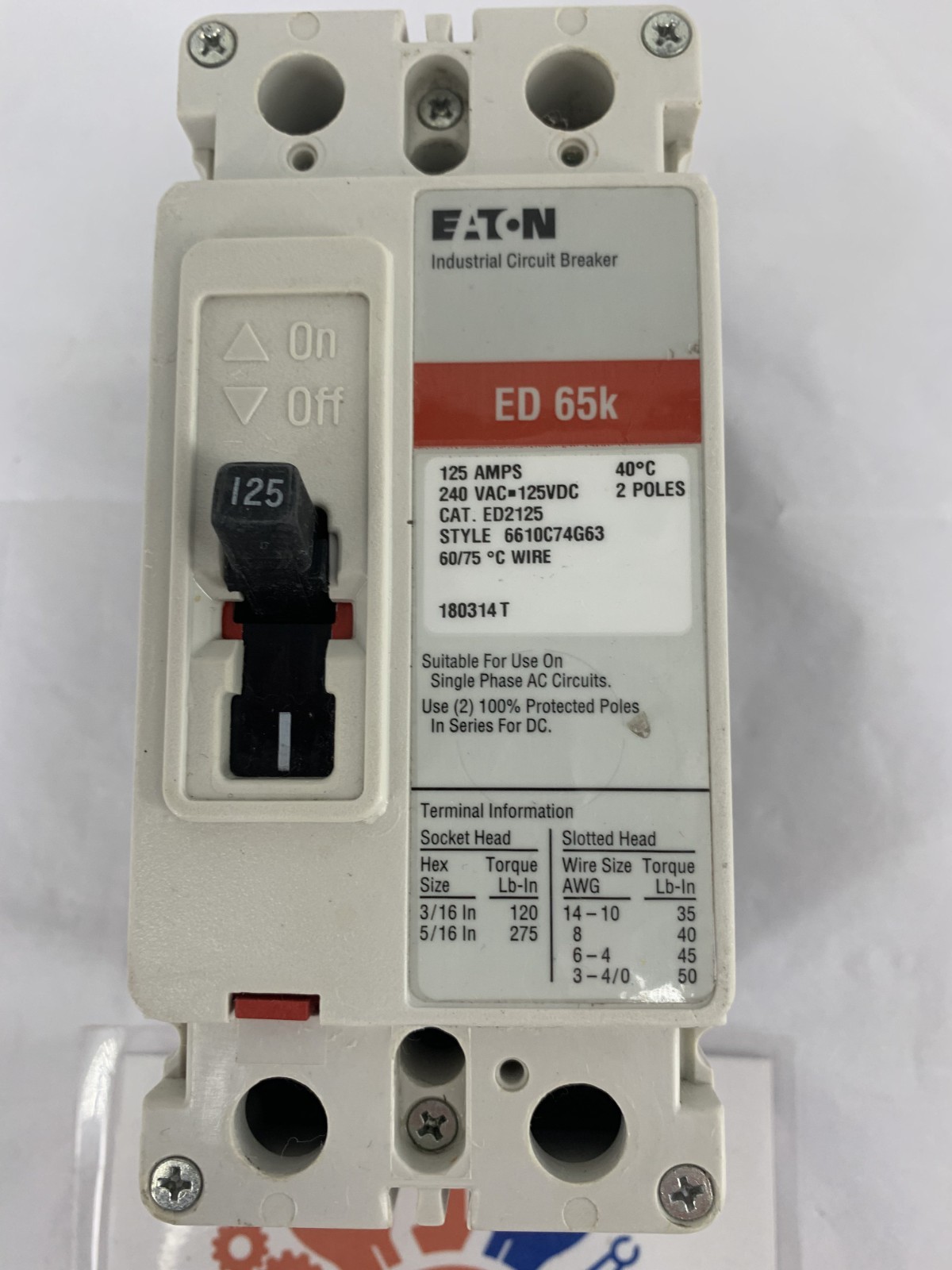 Eaton Cutler-Hammer ED2125 125A 2P 240VAC Molded Case Circuit Breaker Series C
