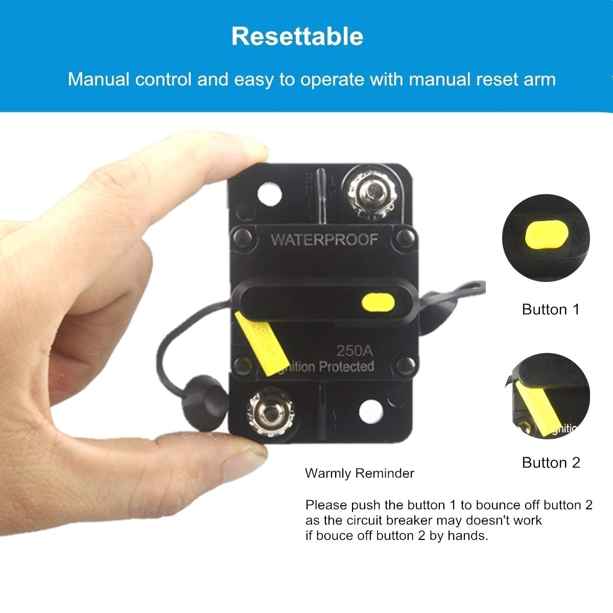 250 Amp Circuit Breaker Dc 12v 48v Waterproof 30a300a Manual Reset Fuse Inverter