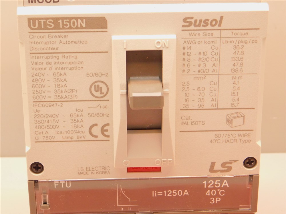 Susol UTS 150N 3-Pole 125A 240-600VAC Fixed Thermal Molded Case Circuit Breaker