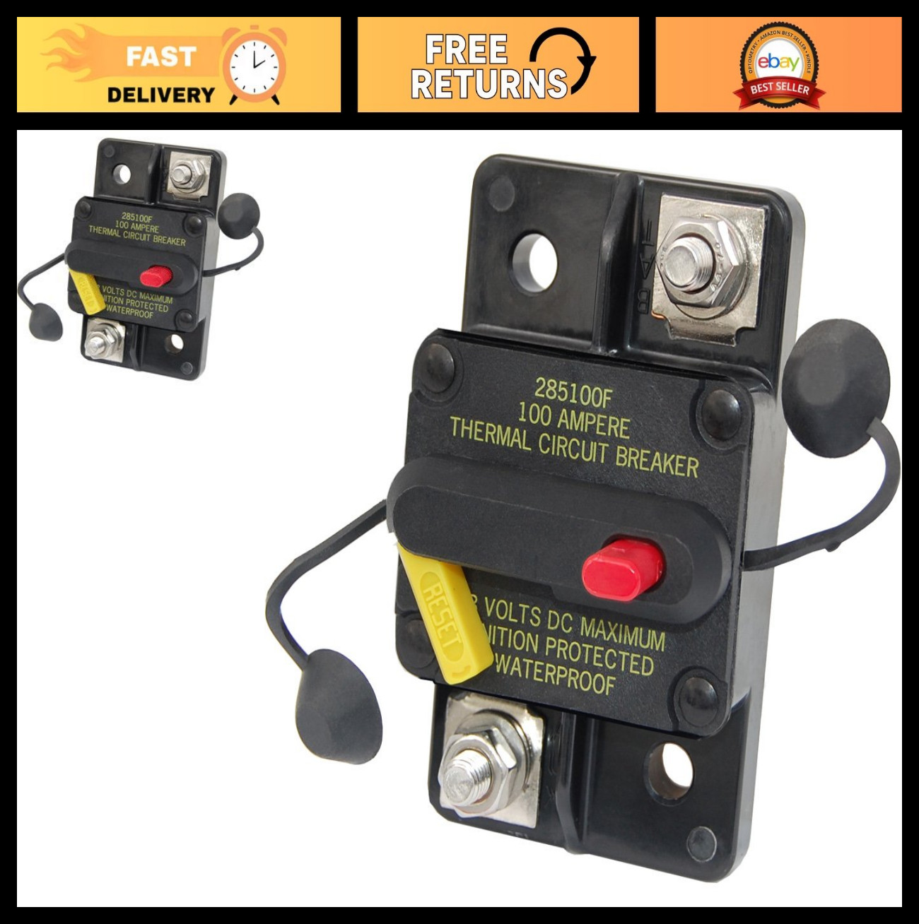 Thermal Circuit Breaker 60A, 48V DC, Surface Mount, 285-Series, Marine & RV Use