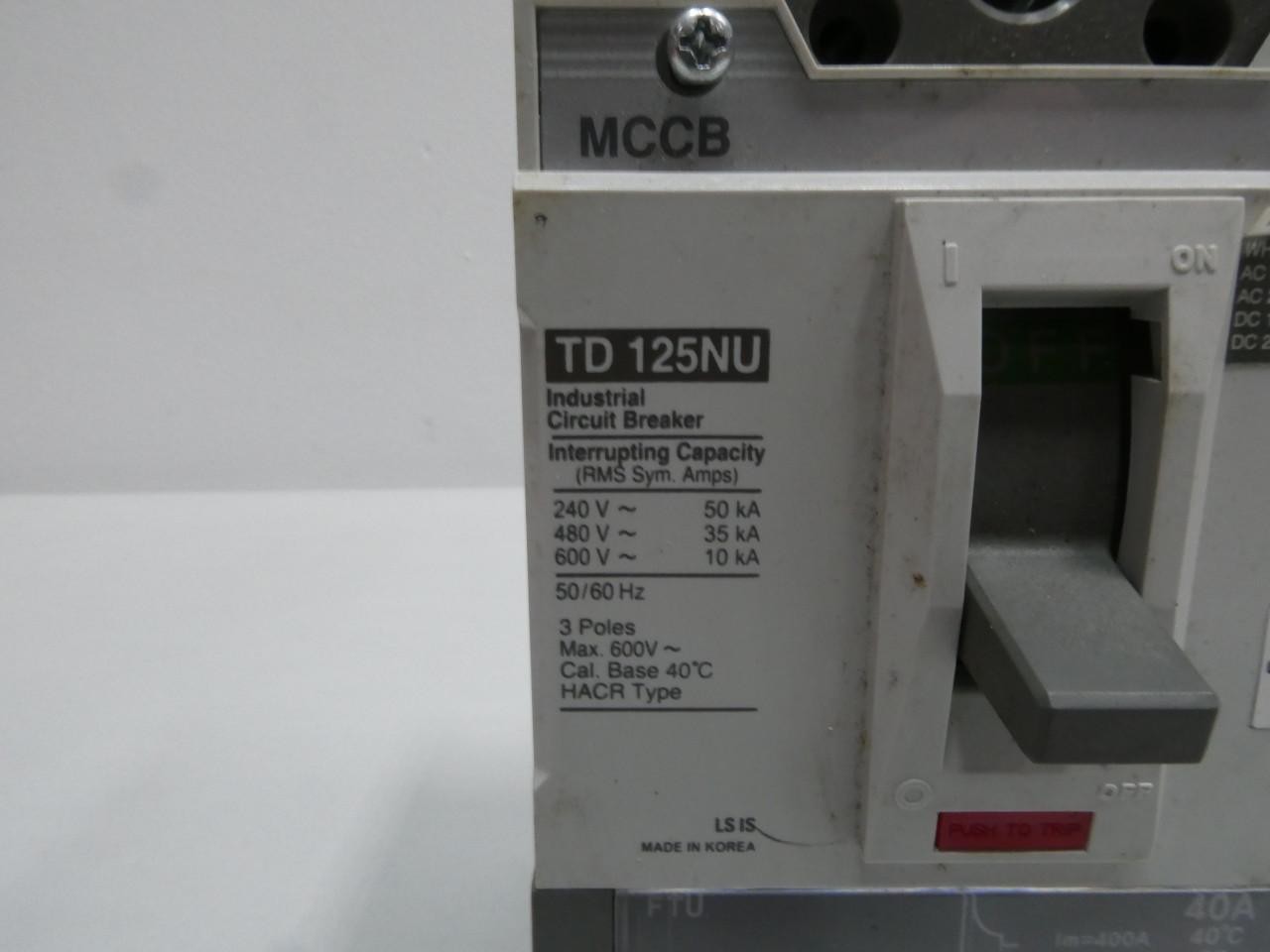 Ls Industrial Systems Td Circuit Breaker 125nu 3p 40a Amp 240/480/600v-ac