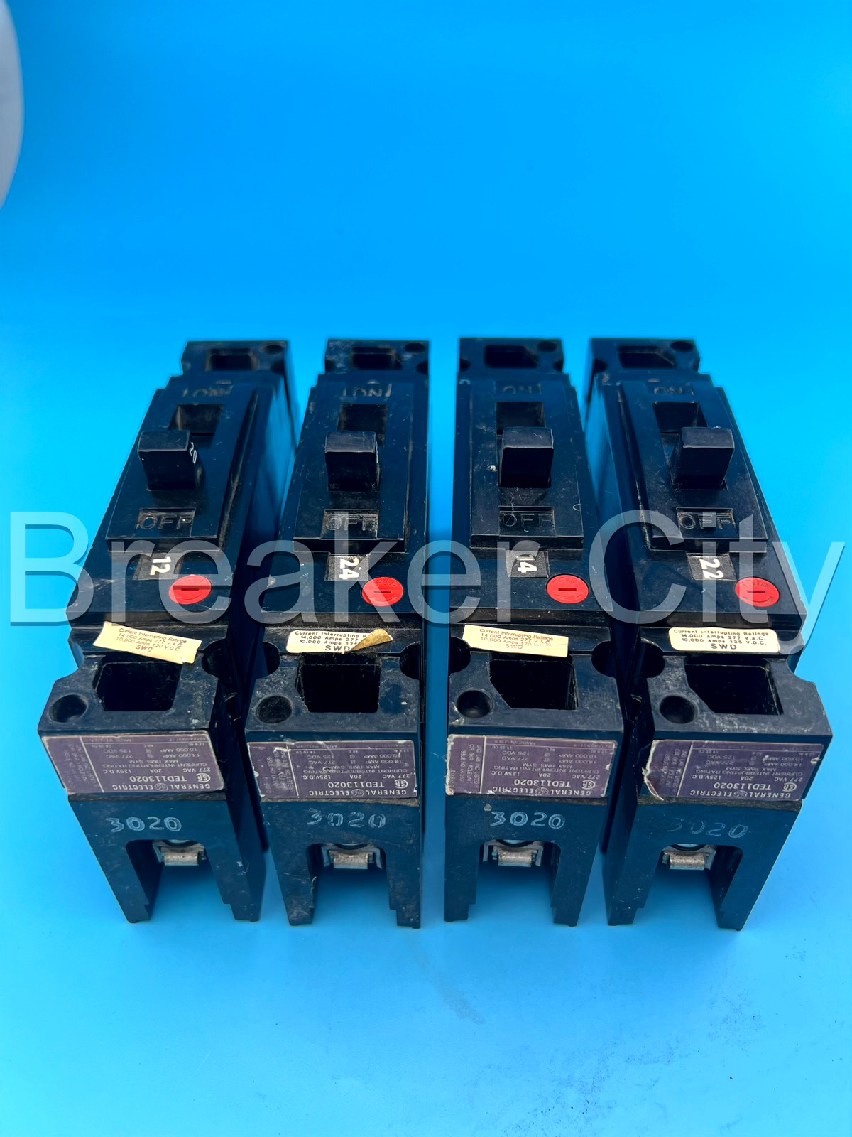 GE TED113020 20 Amp 1 Pole Circuit Breaker General Electric 20A 277V (Lot Of 4)