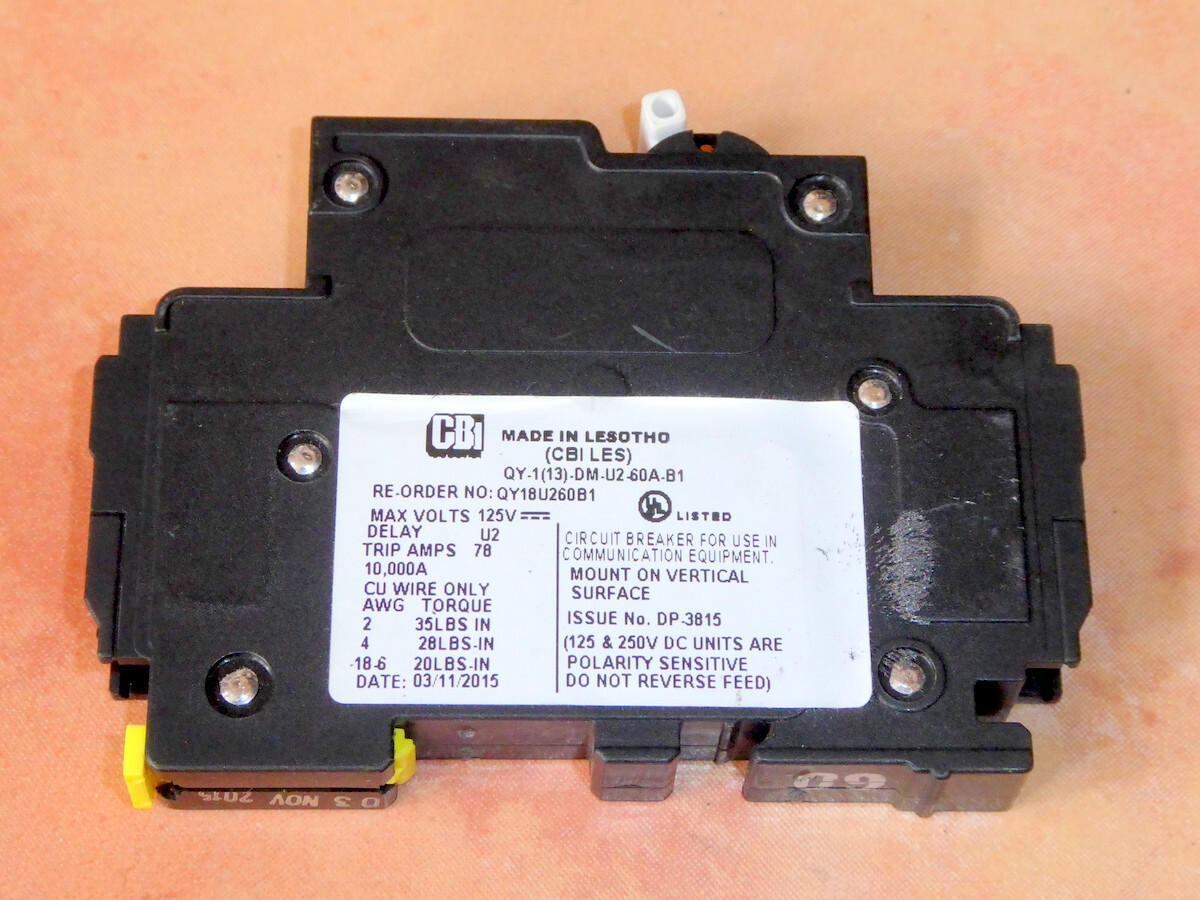 CBI QY-1(13)-DM-U2-60A-B1 125V DC Miniature Circuit Breaker 60A 1-Pole DIN Rail