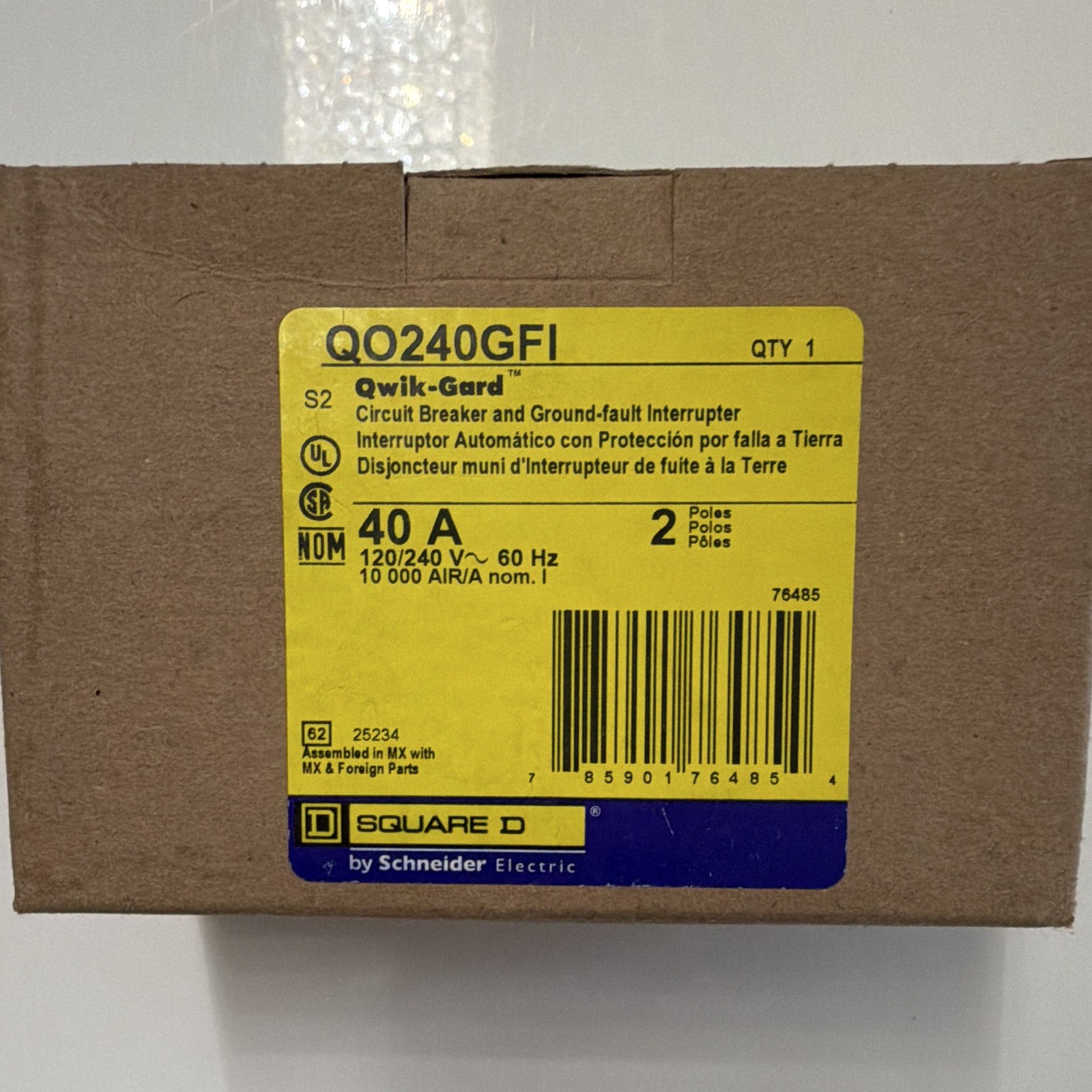 Square D QO240GFI 40A GFCI Circuit Breaker 2-Pole Test Button 120/240V