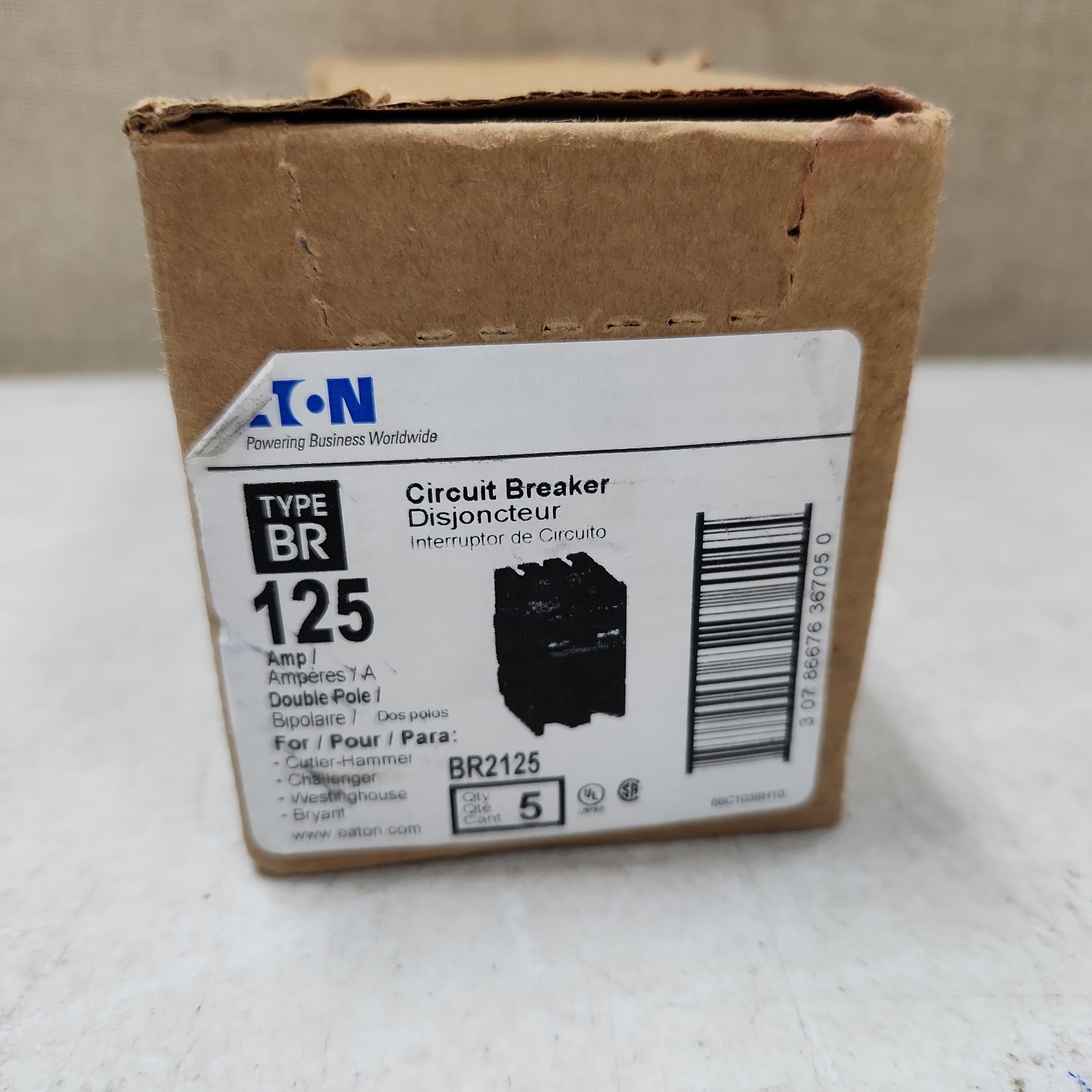 Lot of 5 Eaton BR2125 Interchangeable 2 Pole Circuit Breaker