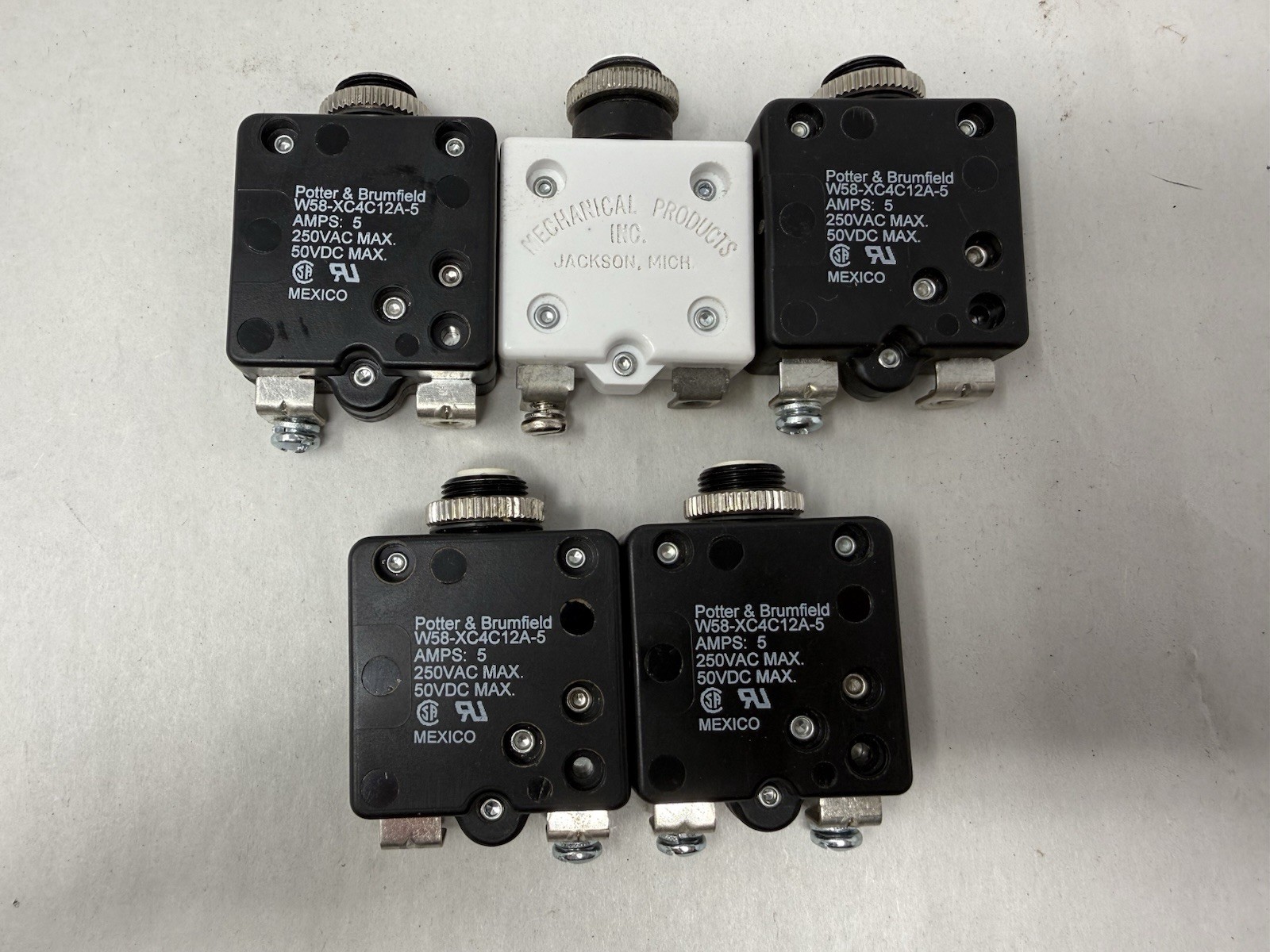 Lot of 5 Potter & Brumfield W58-XC4C12A-5 Circuit Breakers 5 Amps – Cessna 172